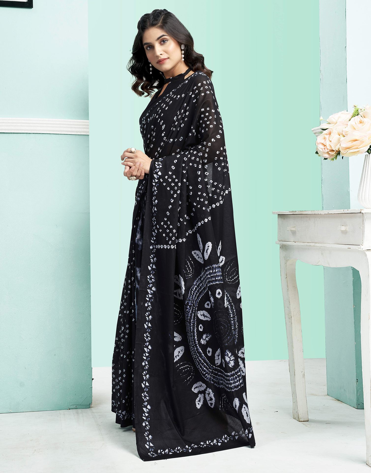 Black Cotton Printed Saree
