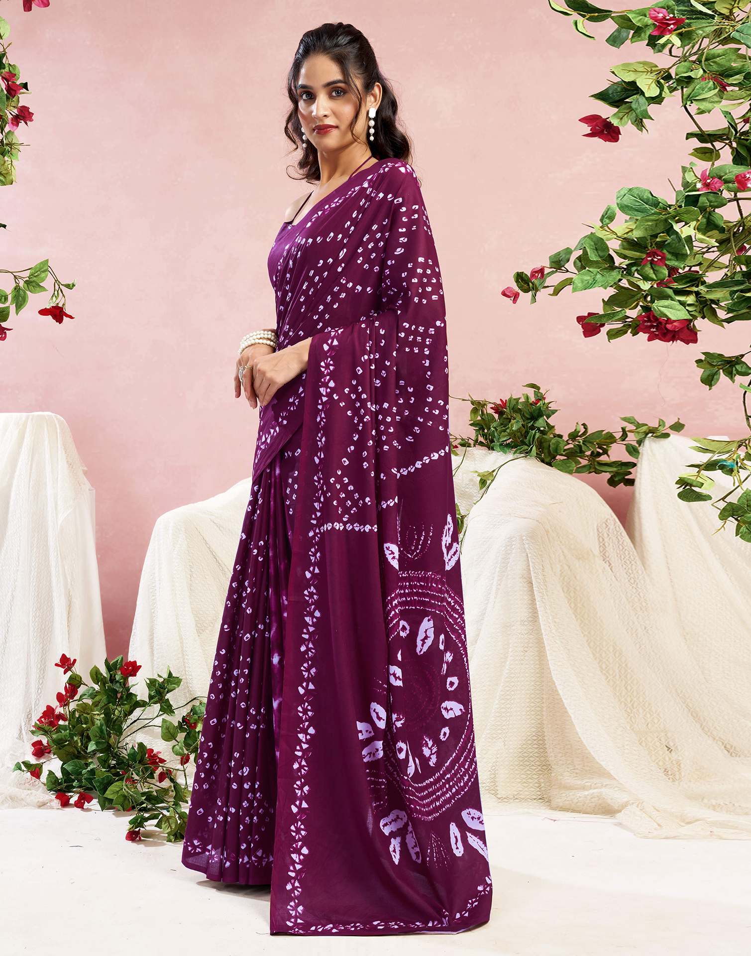 Purple Cotton Printed Saree