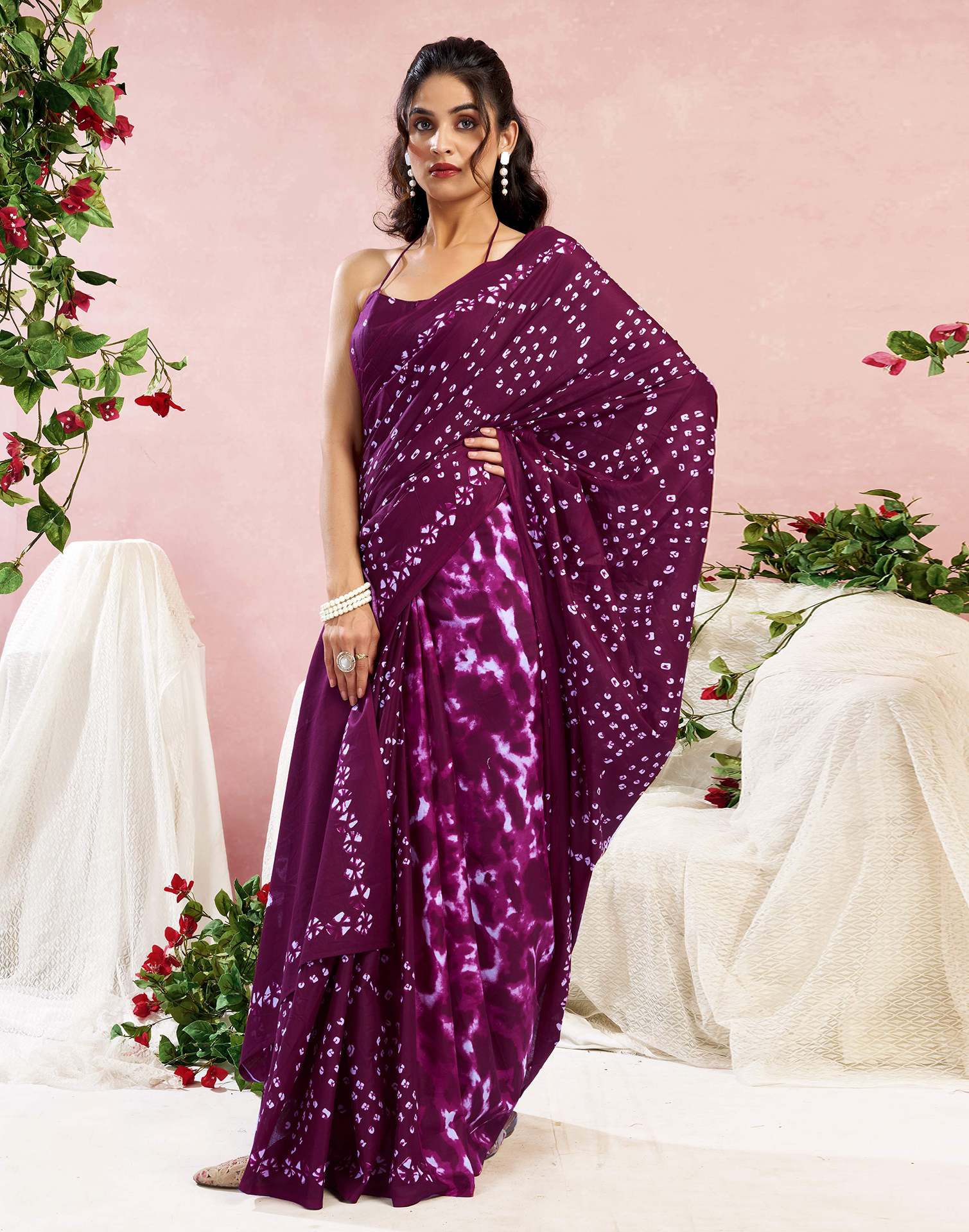 Purple Cotton Printed Saree