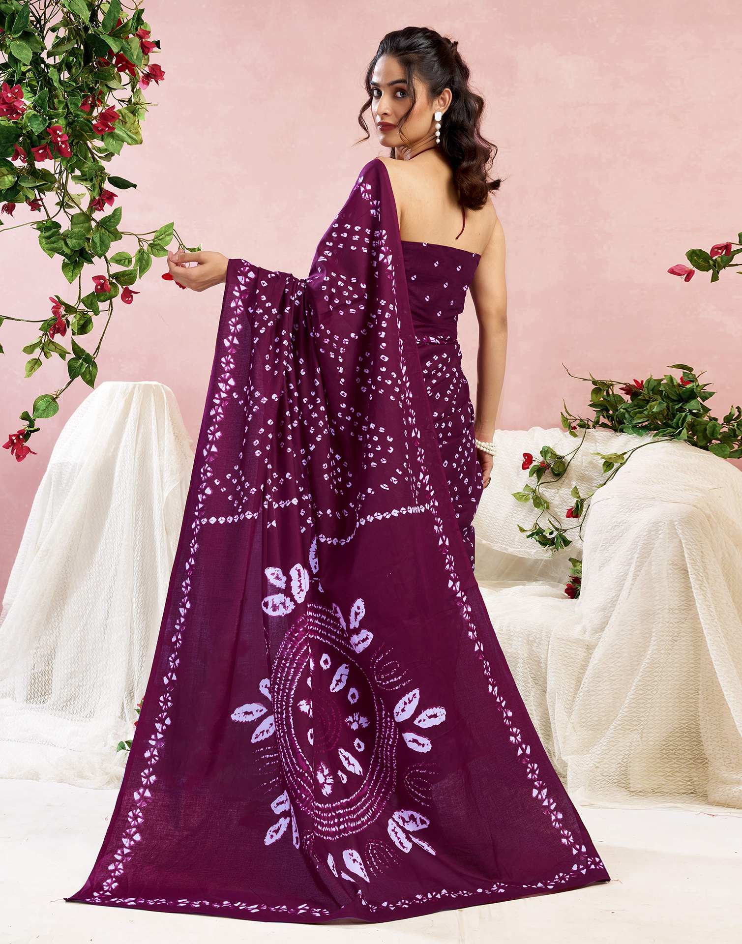 Purple Cotton Printed Saree