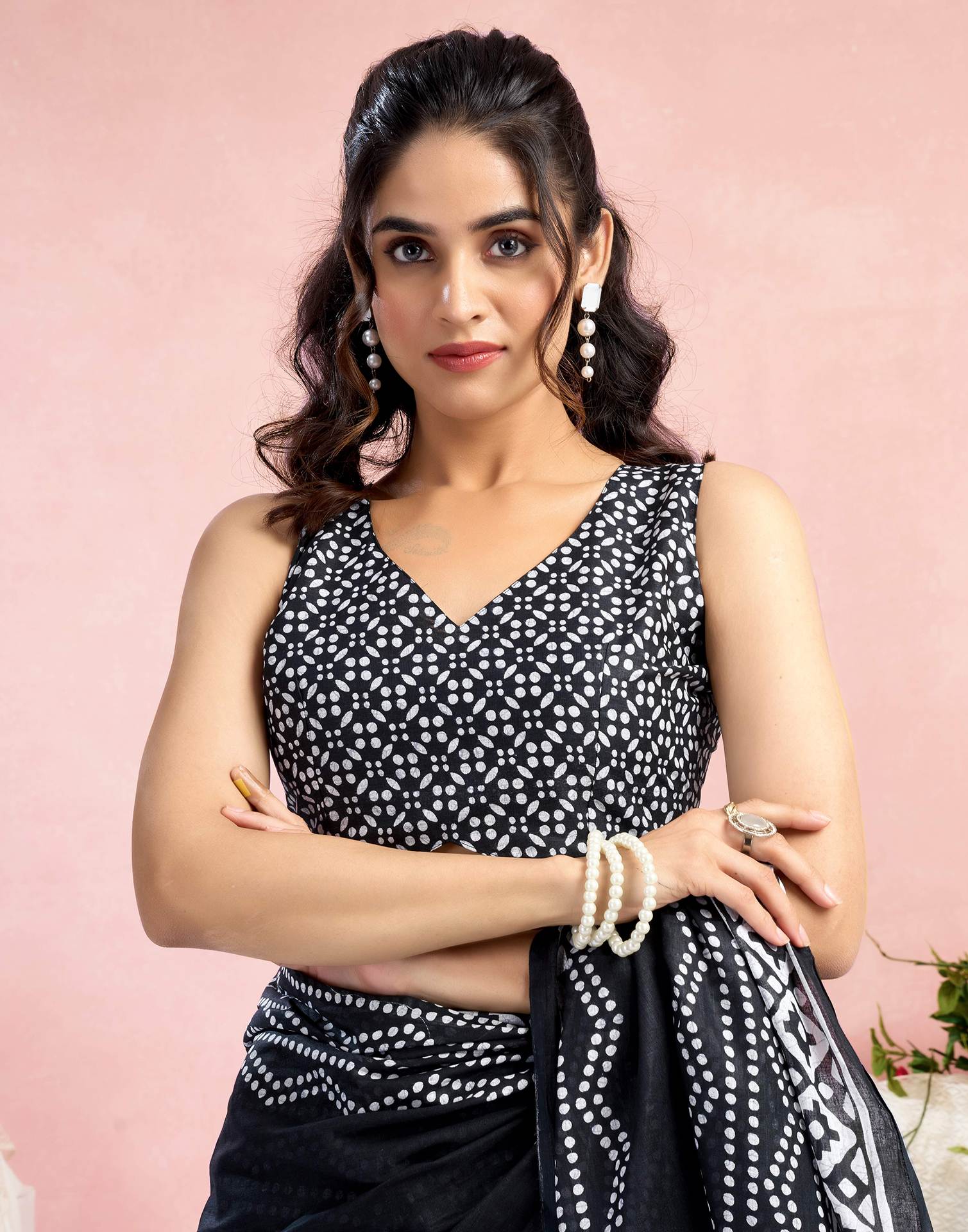 Black Cotton Printed Saree