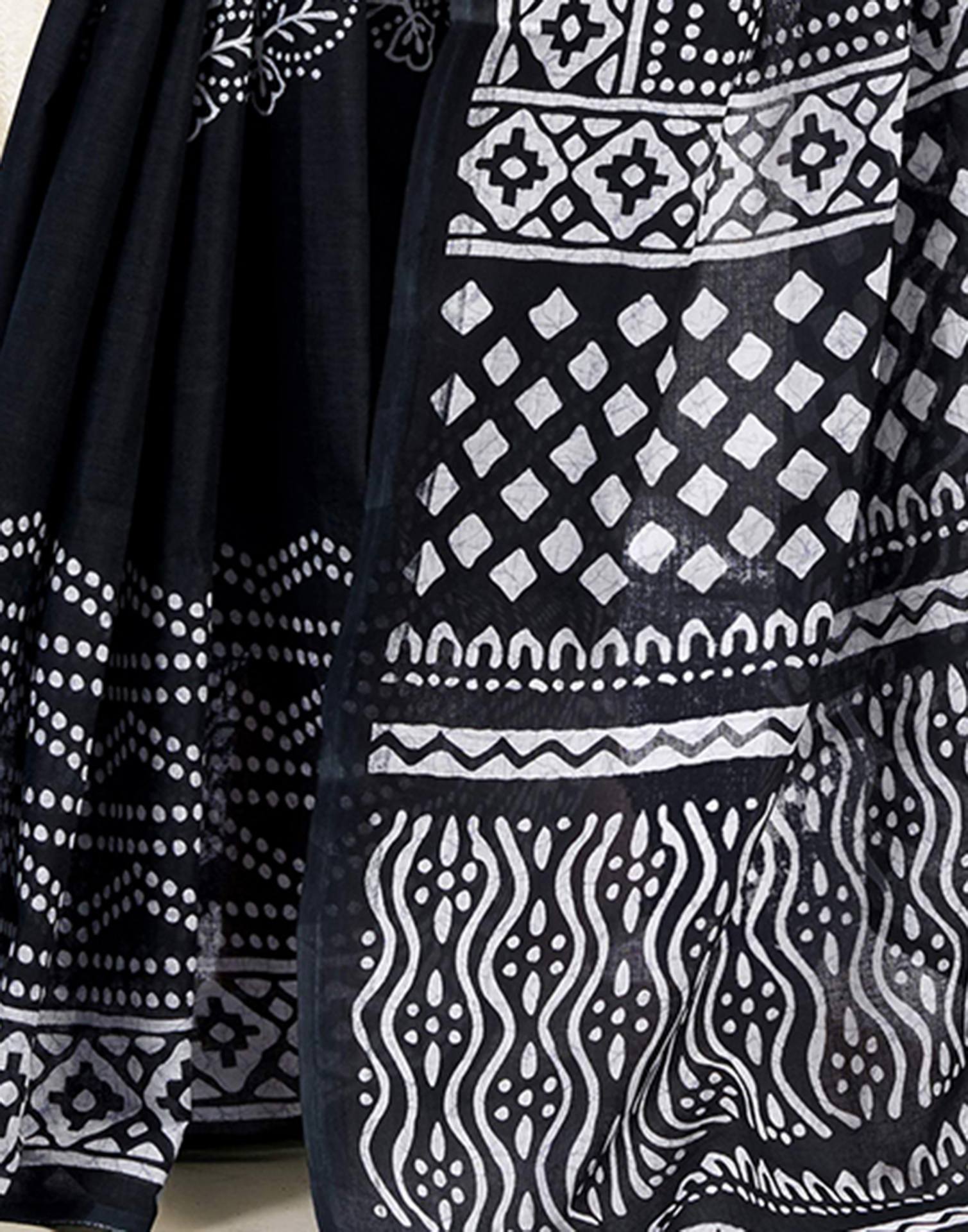 Black Cotton Printed Saree
