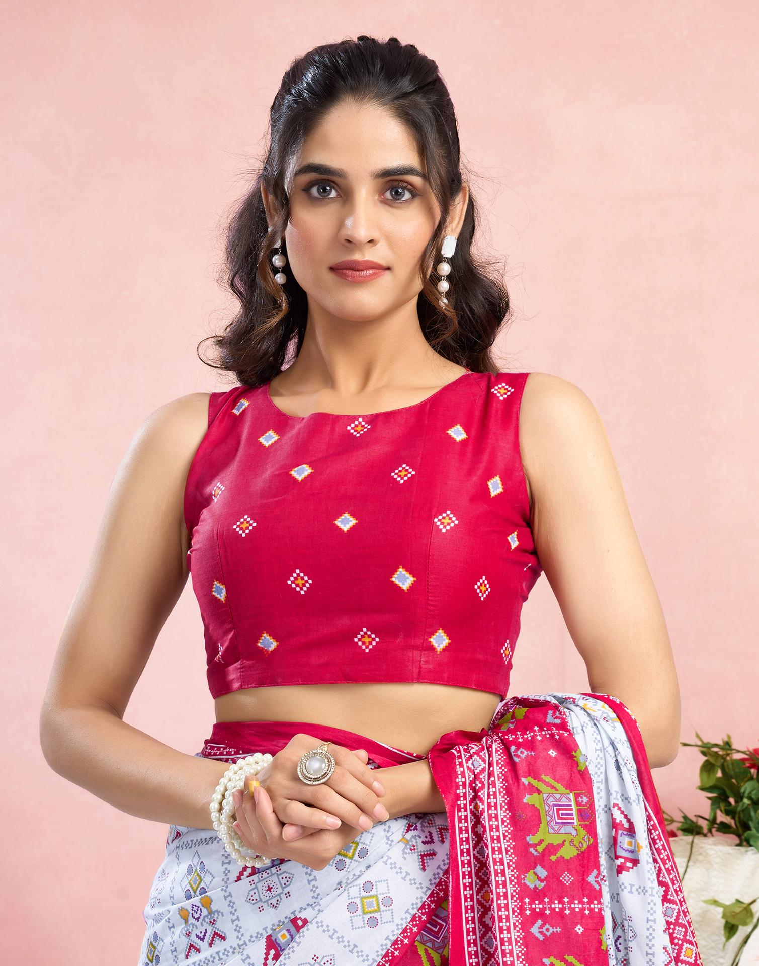 White Cotton Printed Saree