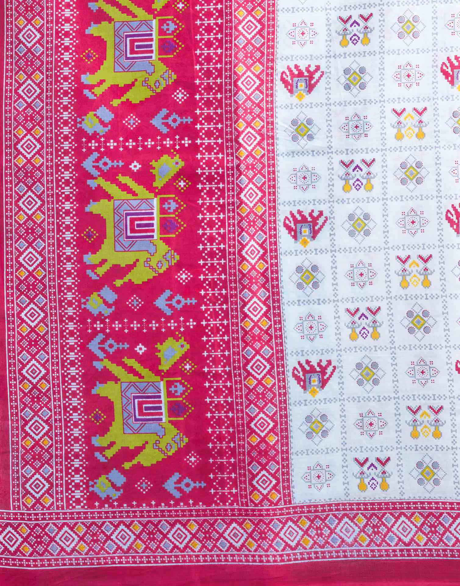 White Cotton Printed Saree
