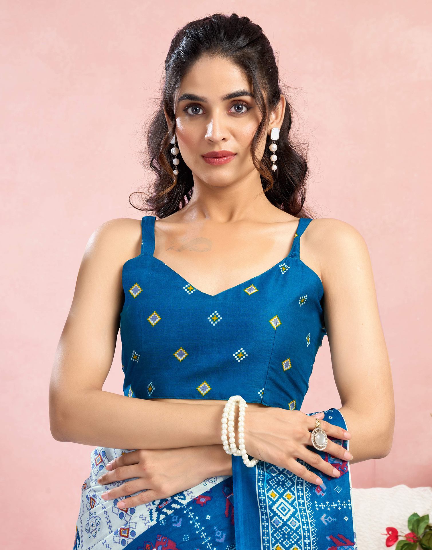 White Cotton Printed Saree