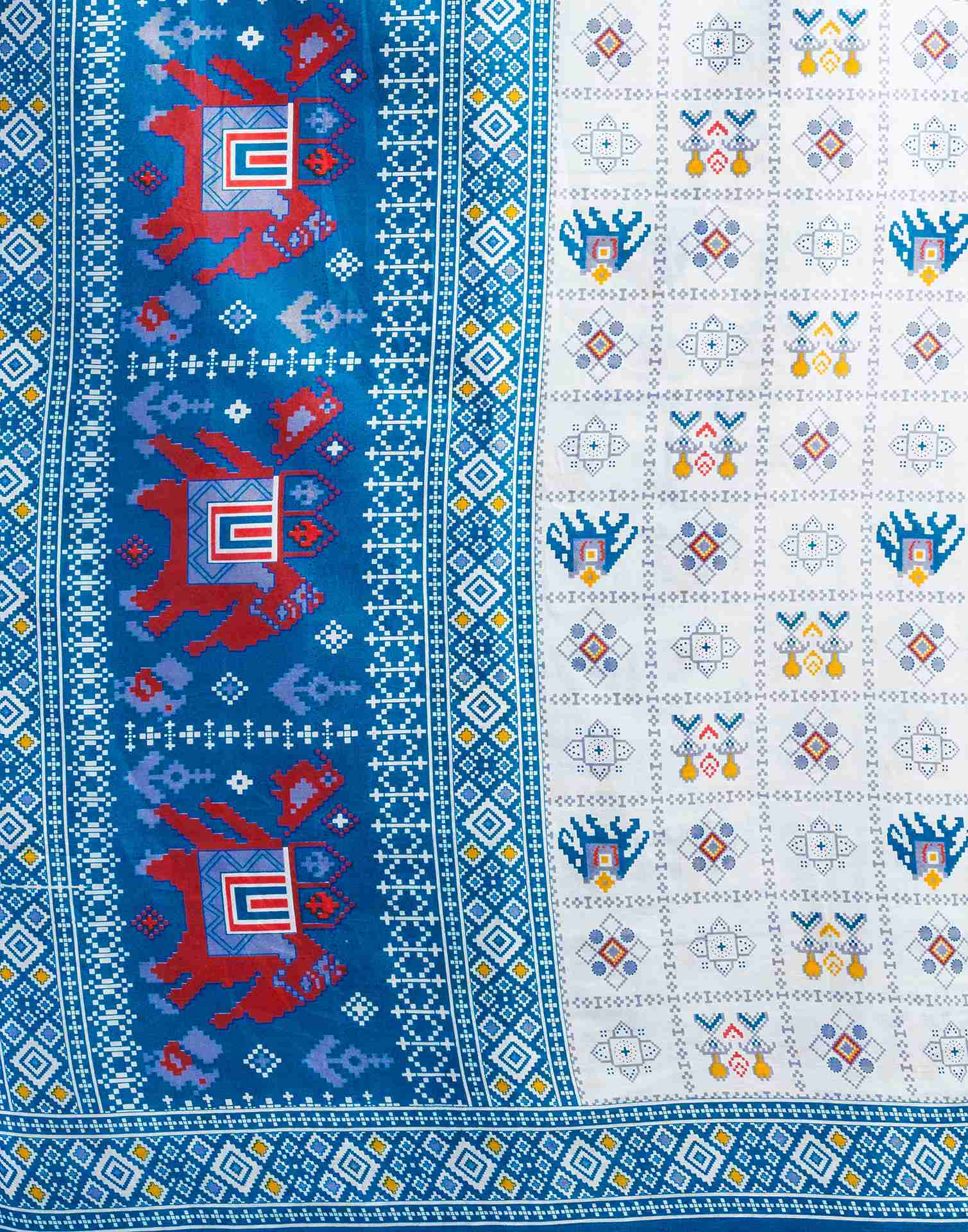 White Cotton Printed Saree