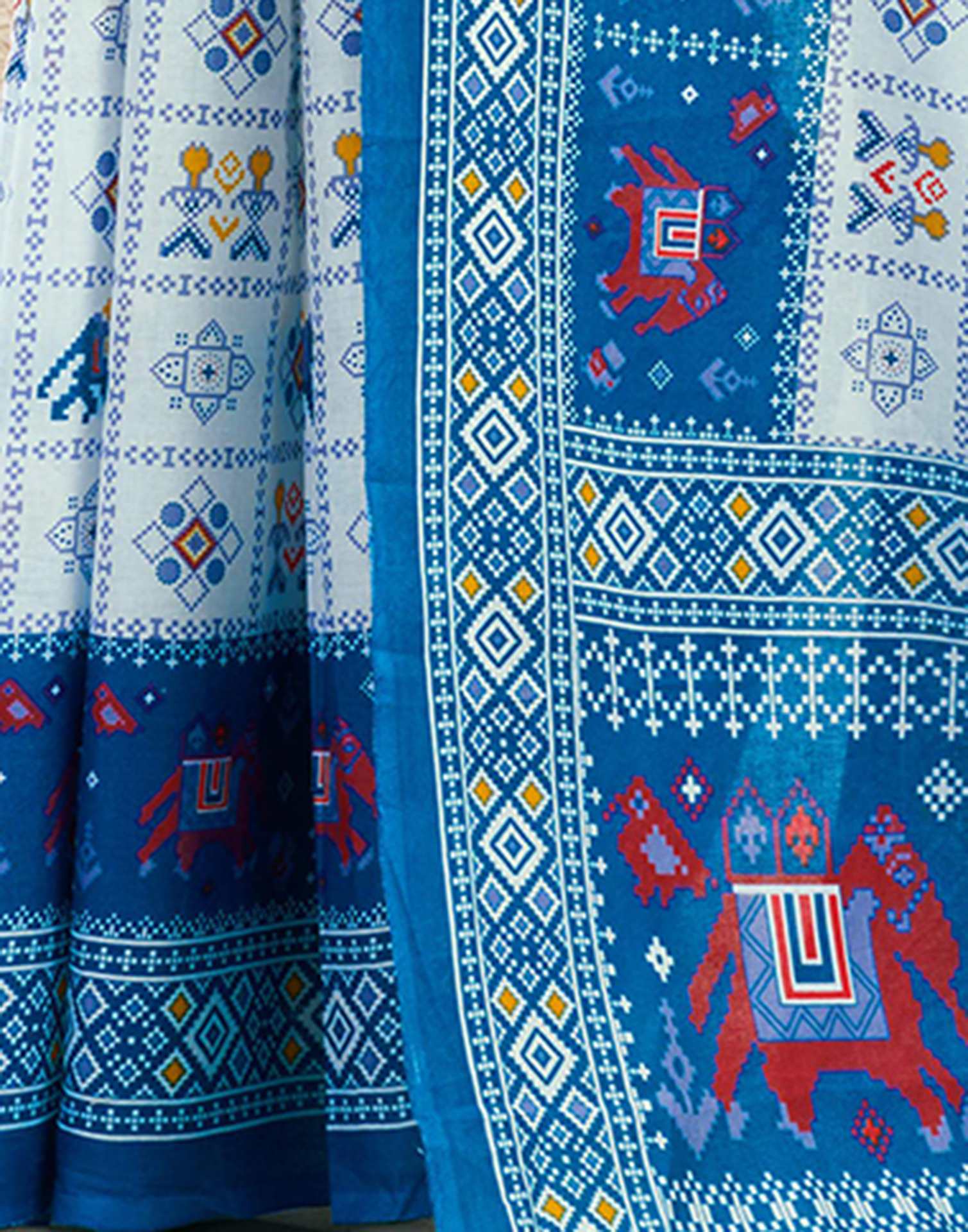 White Cotton Printed Saree