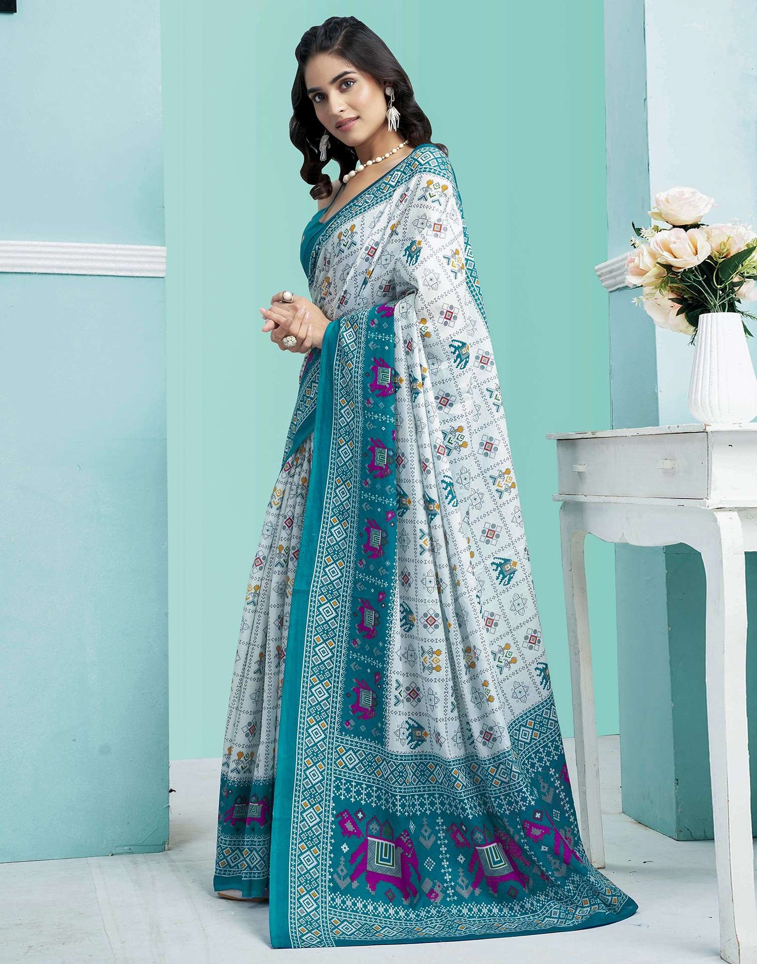 Green Cotton Printed Saree