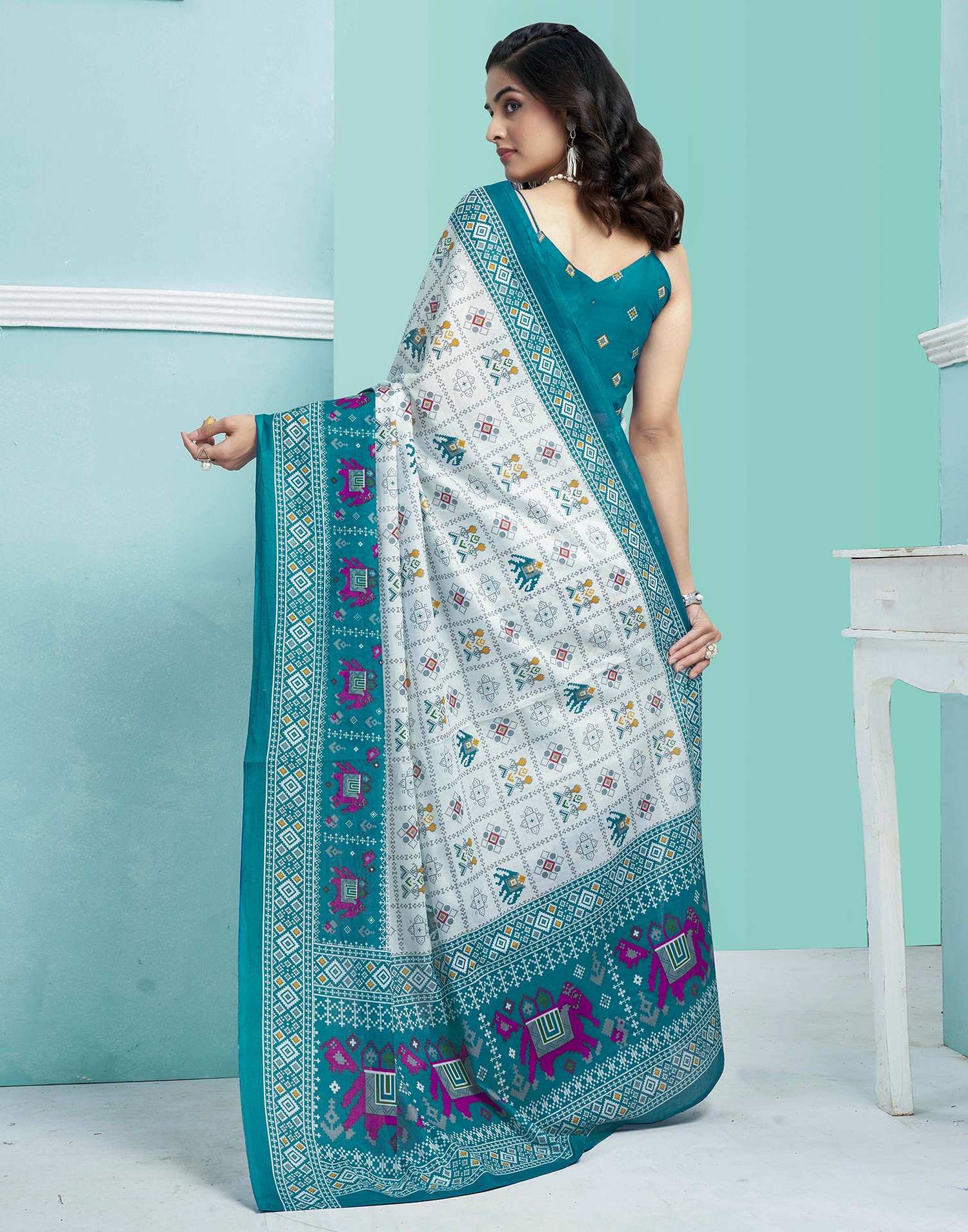 Green Cotton Printed Saree