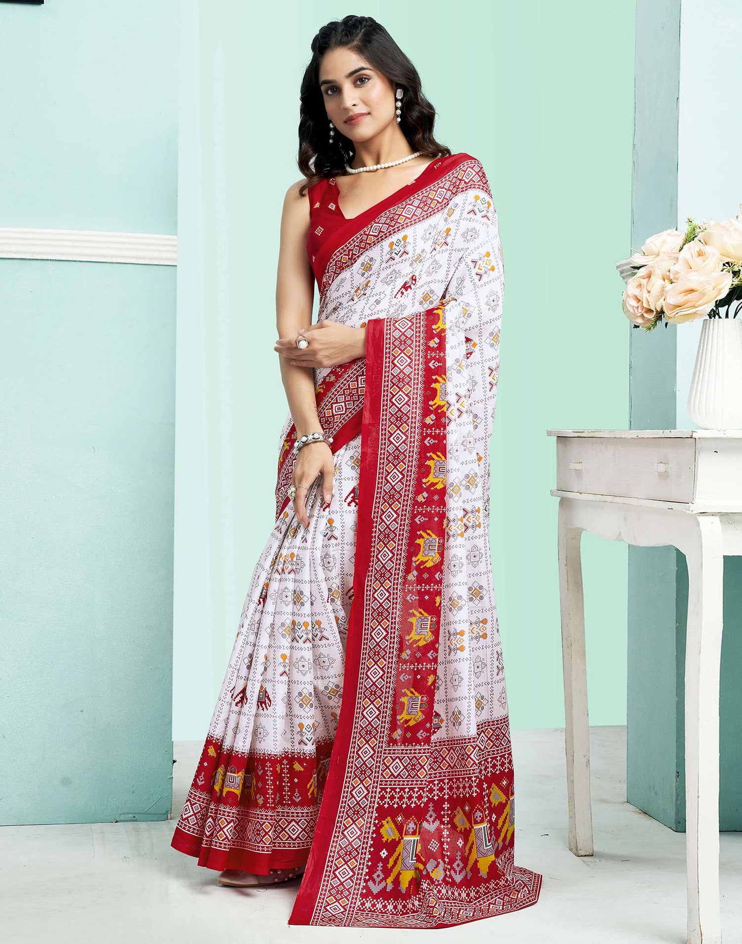 Red Cotton Printed Saree