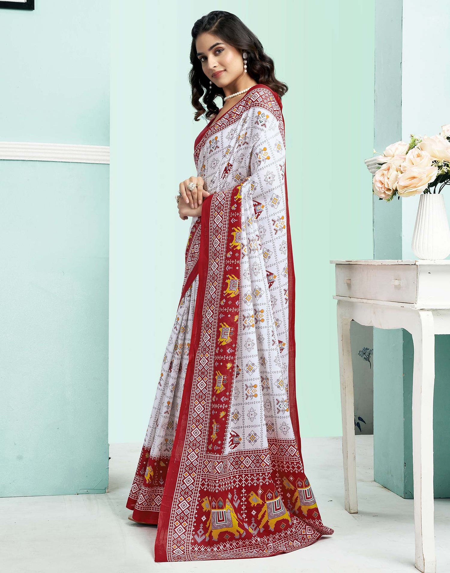 Red Cotton Printed Saree