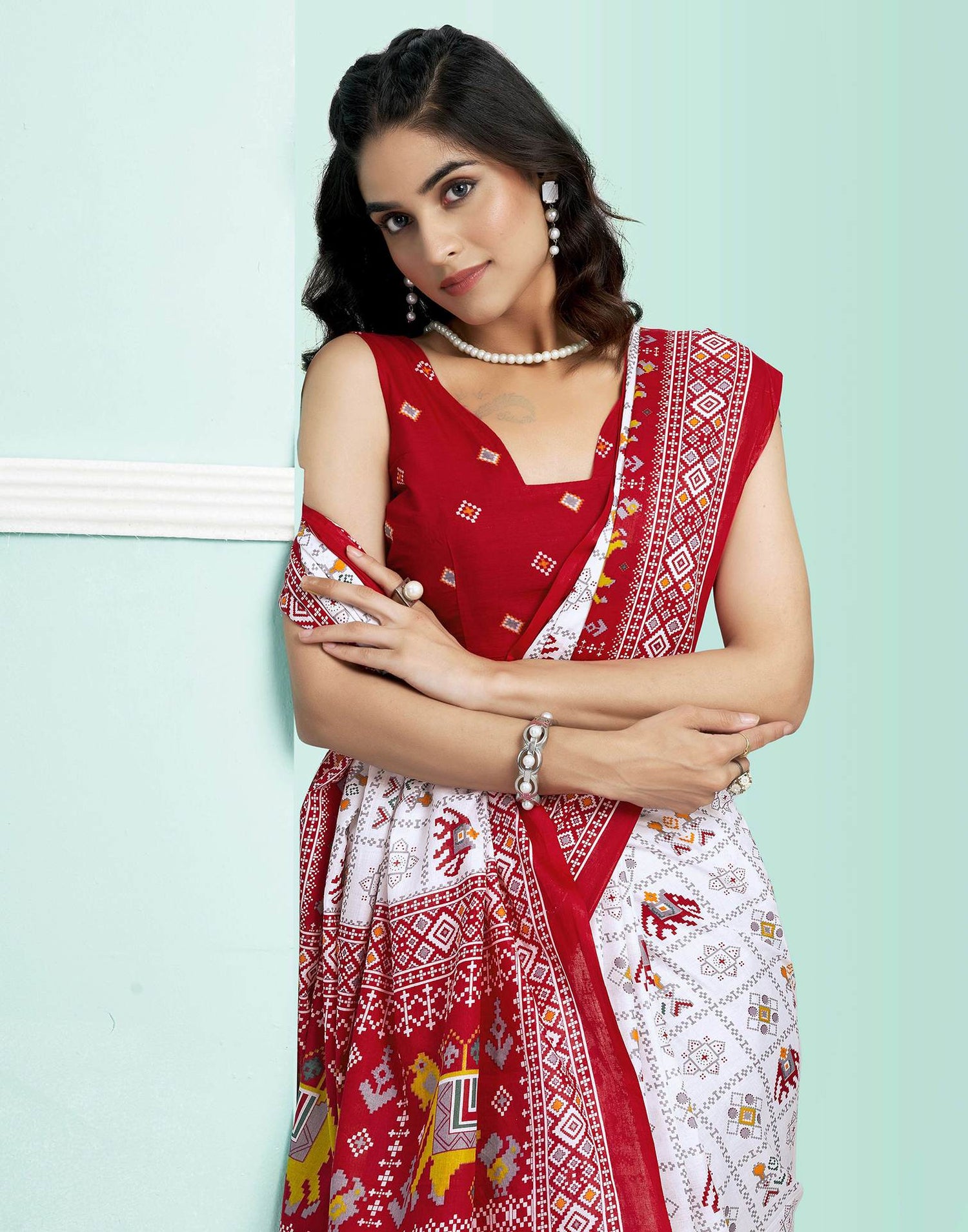 Red Cotton Printed Saree