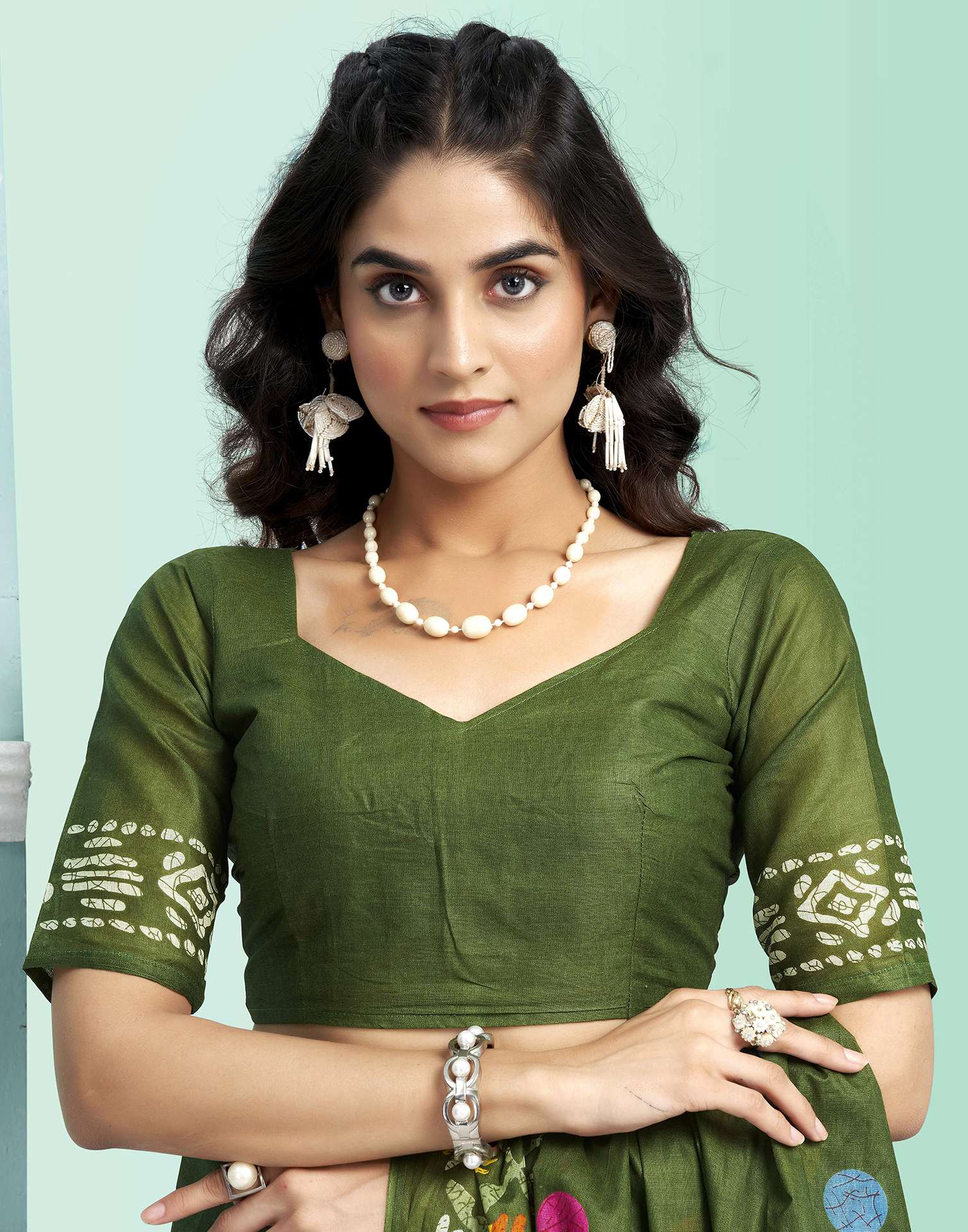 Green Cotton Printed Saree