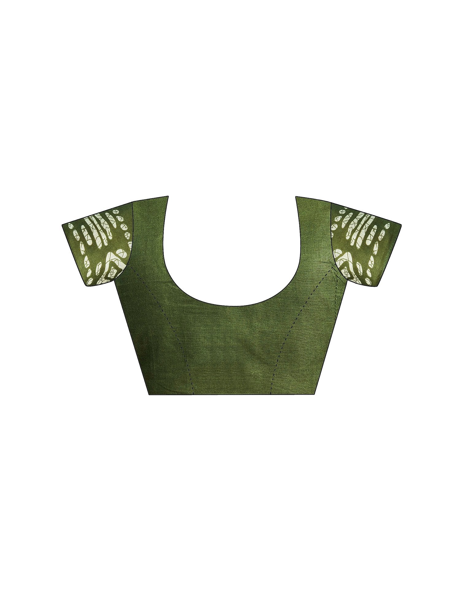 Green Cotton Printed Saree
