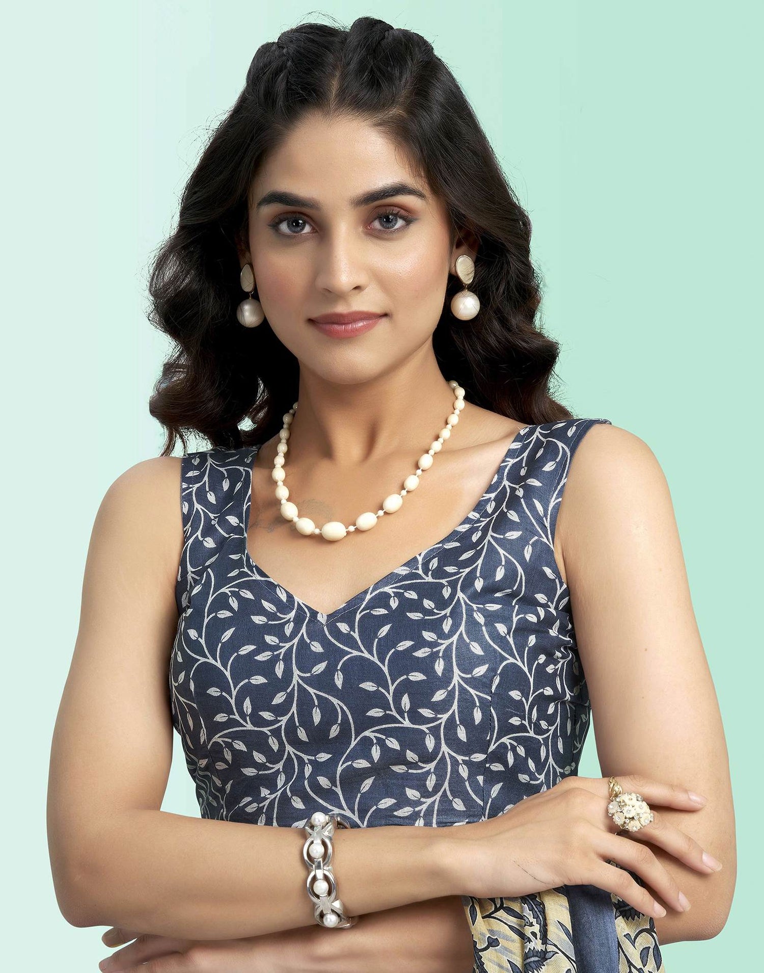 Grey Cotton Printed Saree