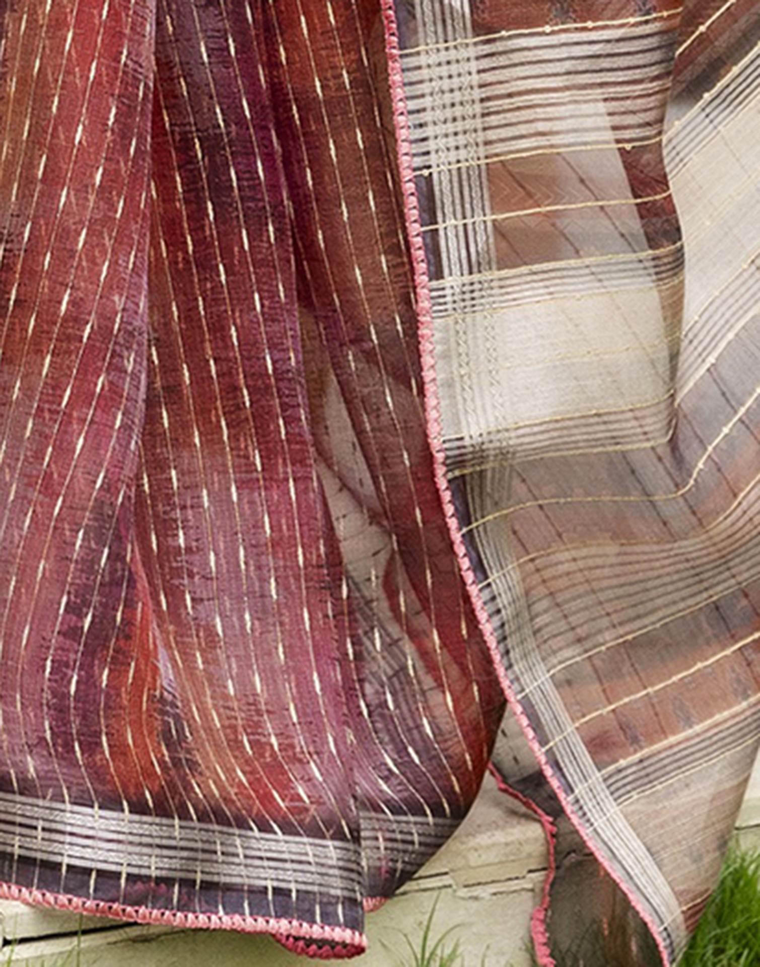 Dusty Peach Organza Printed Saree