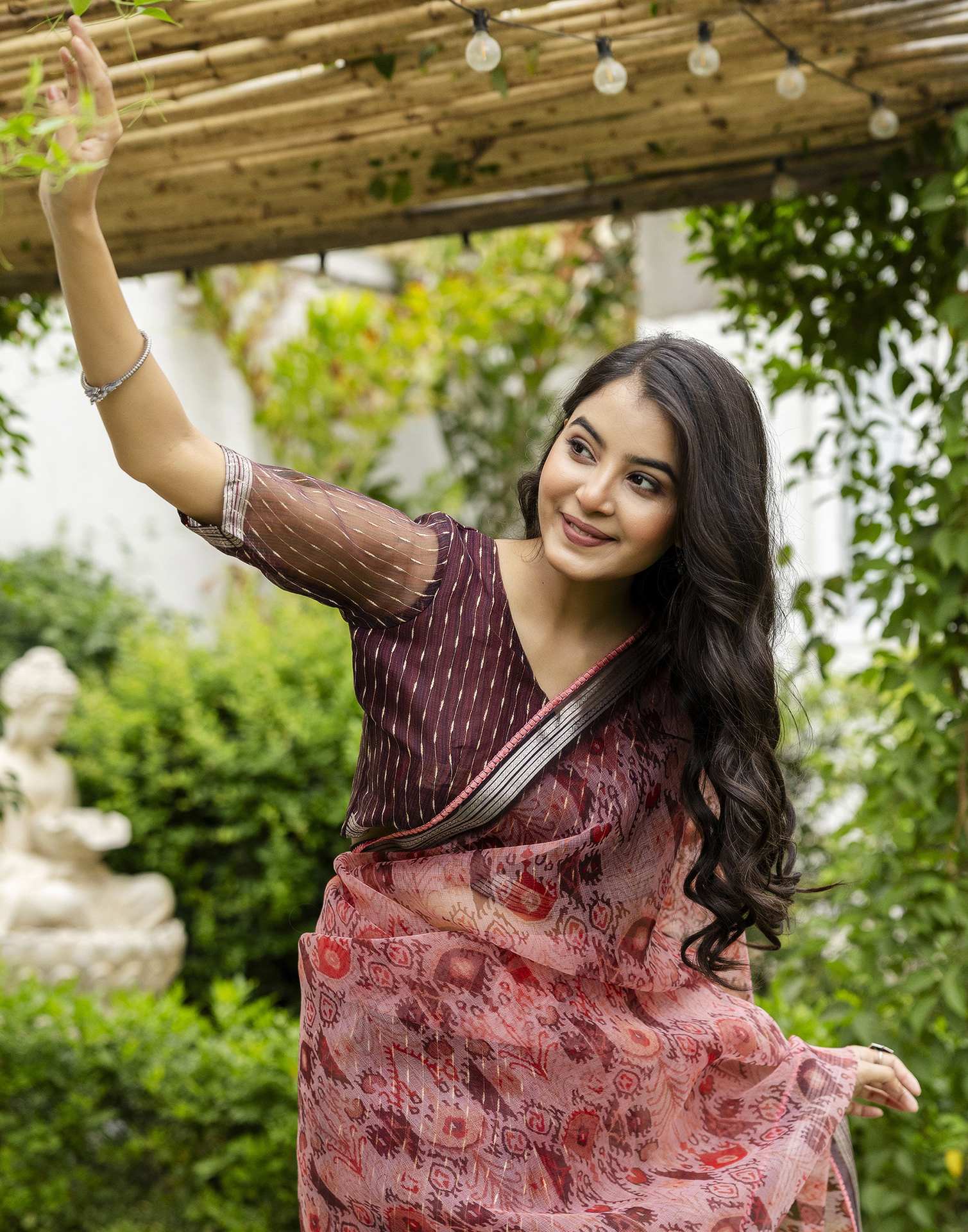 Dusty Peach Organza Printed Saree