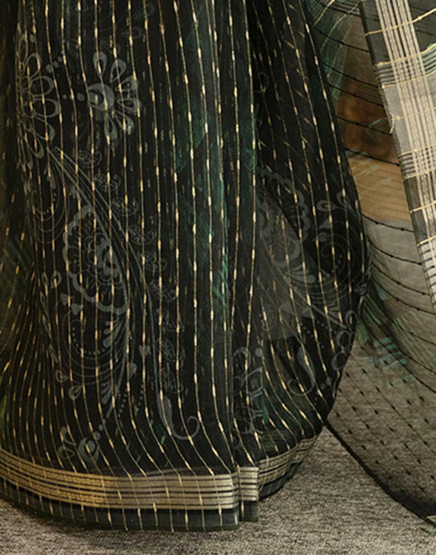 Dark Green Organza Floral Printed Saree