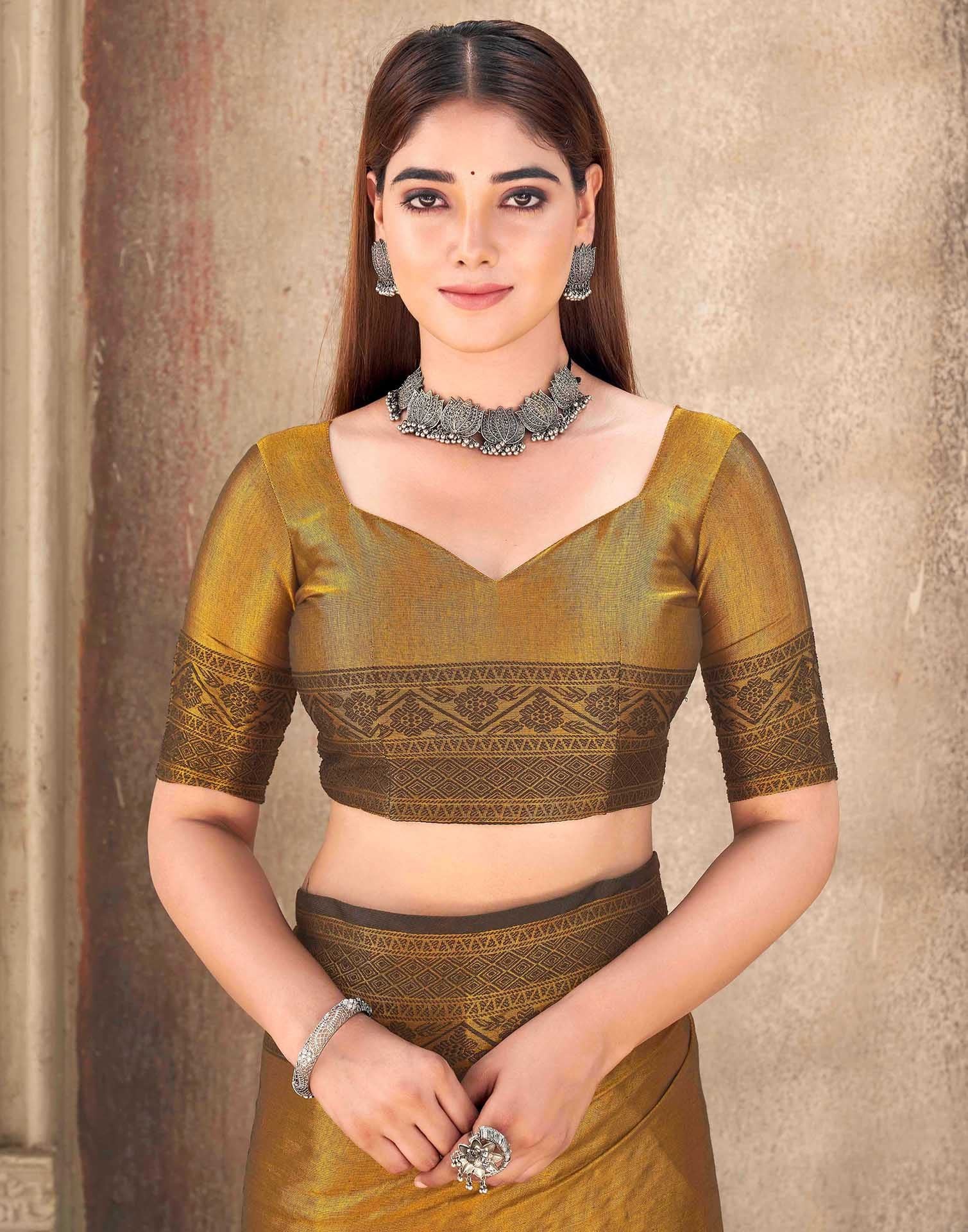 Golden Tissue Cotton Woven Saree