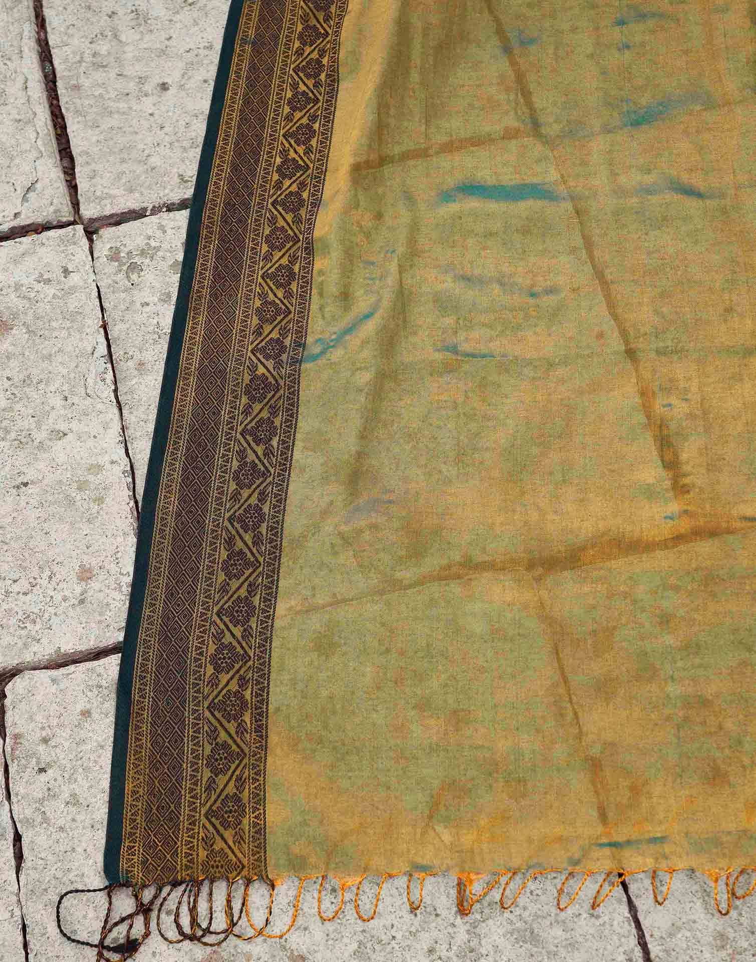 Dark Green Tissue Cotton Woven Saree