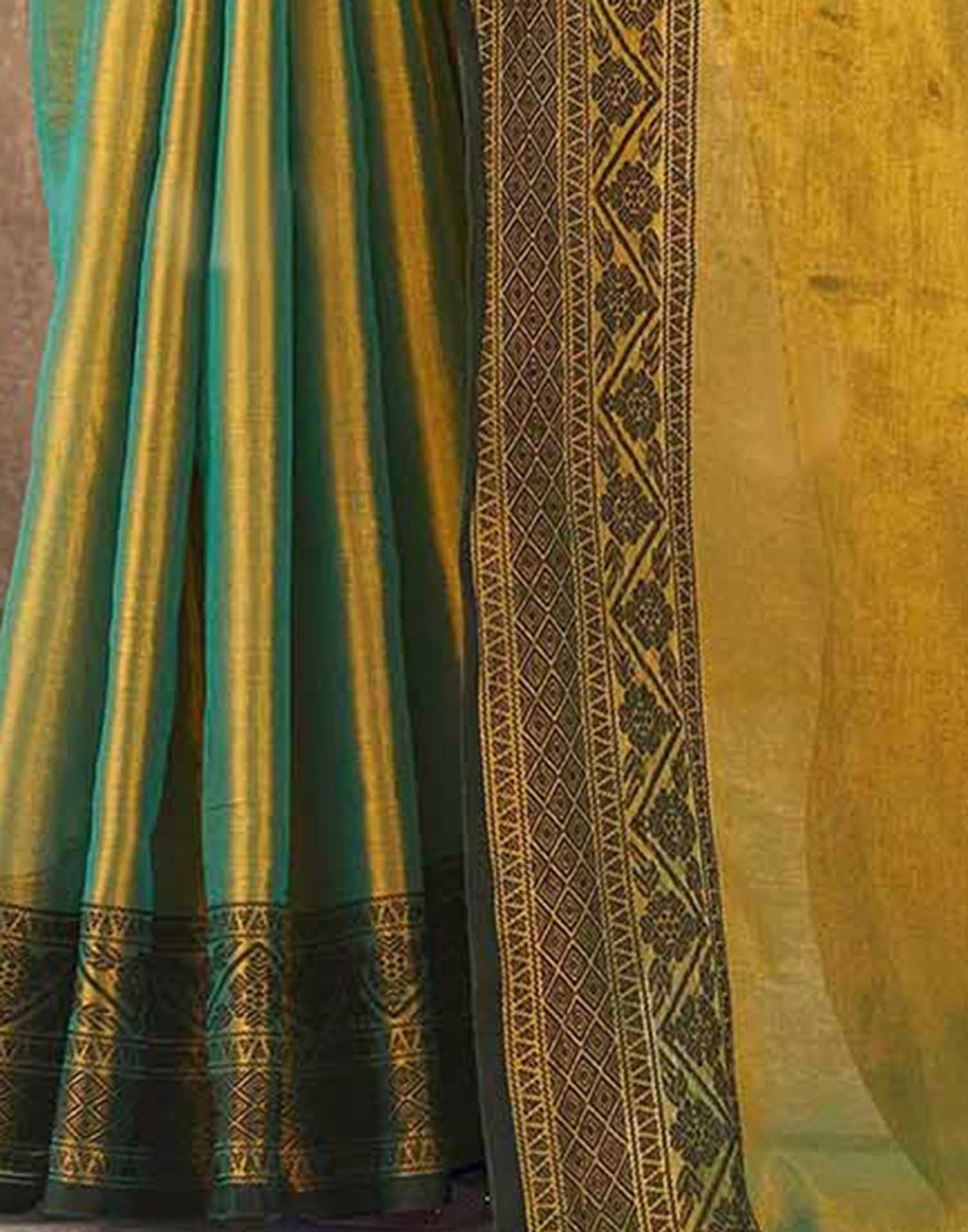Dark Green Tissue Cotton Woven Saree
