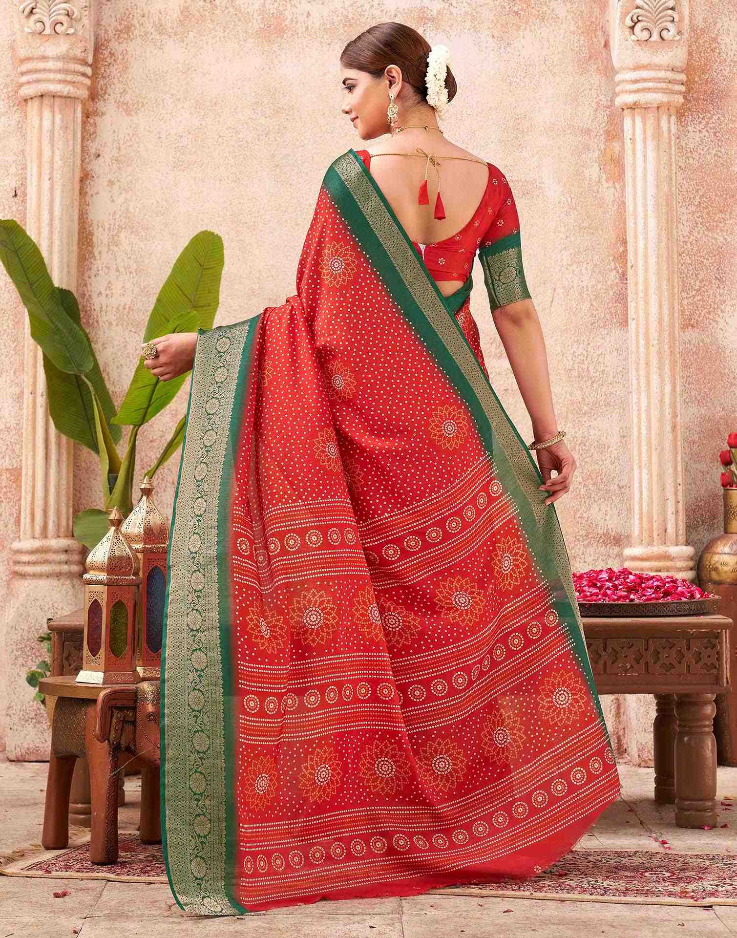 Red Silk Printed Bandhani Saree