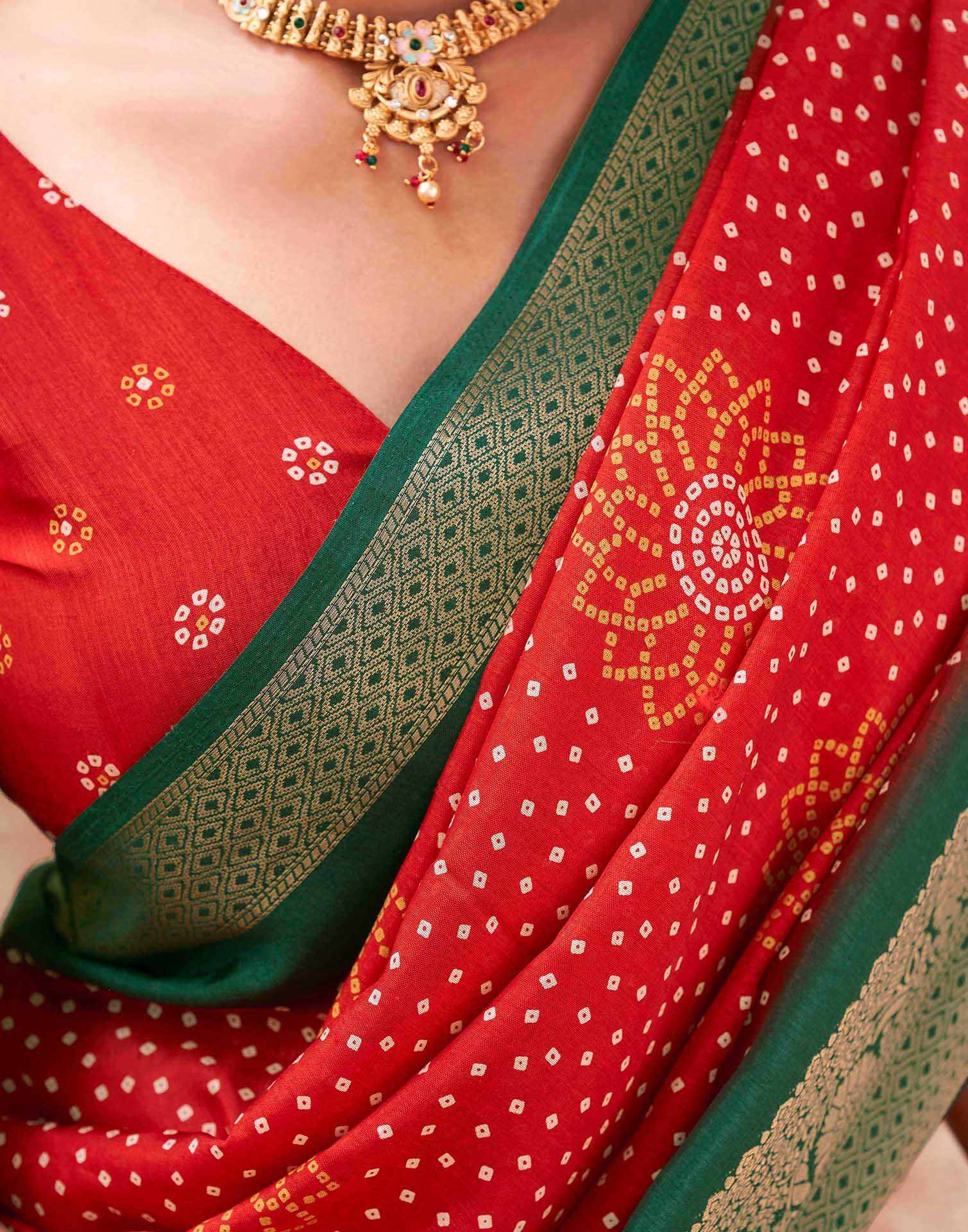 Red Silk Printed Bandhani Saree