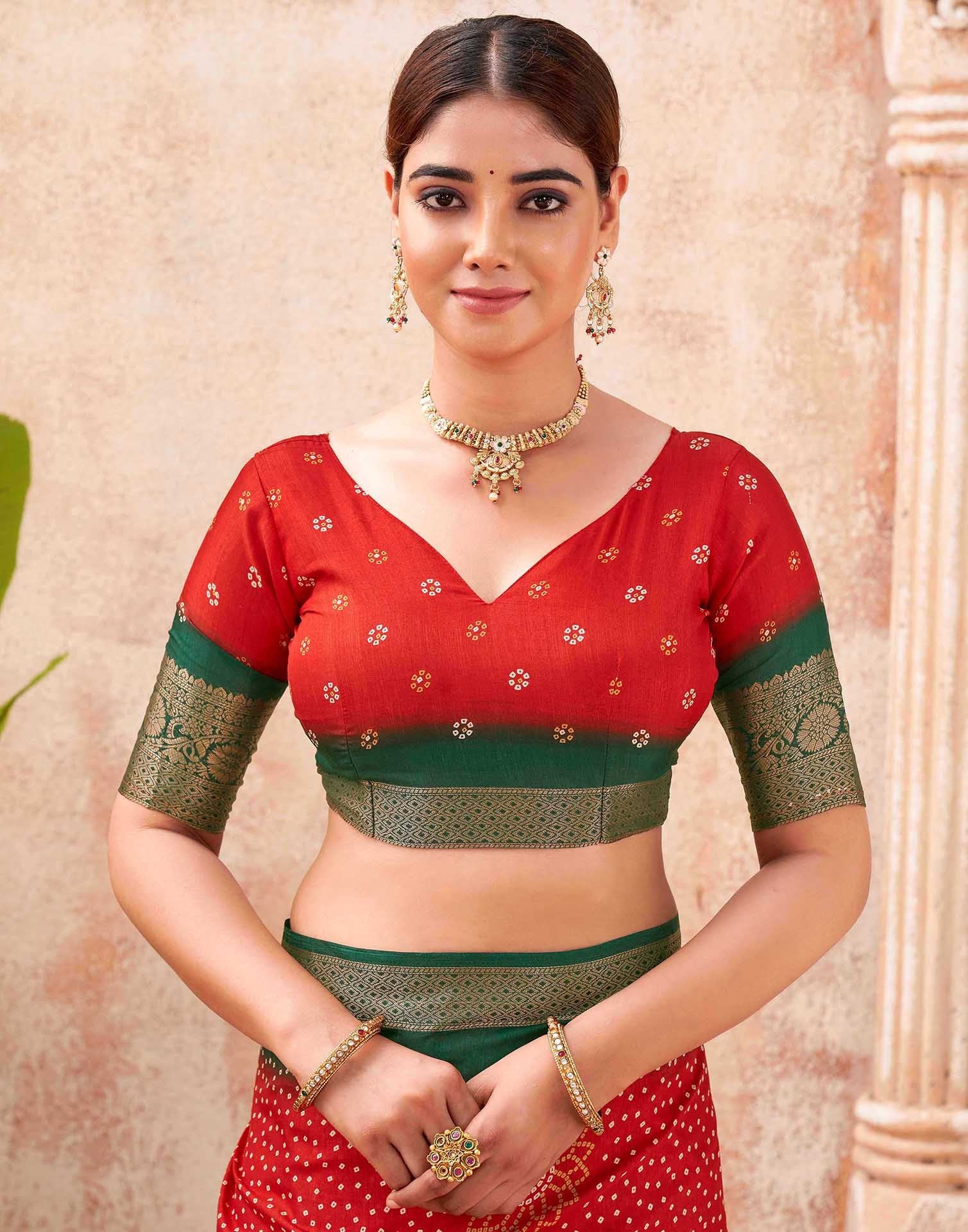 Red Silk Printed Bandhani Saree