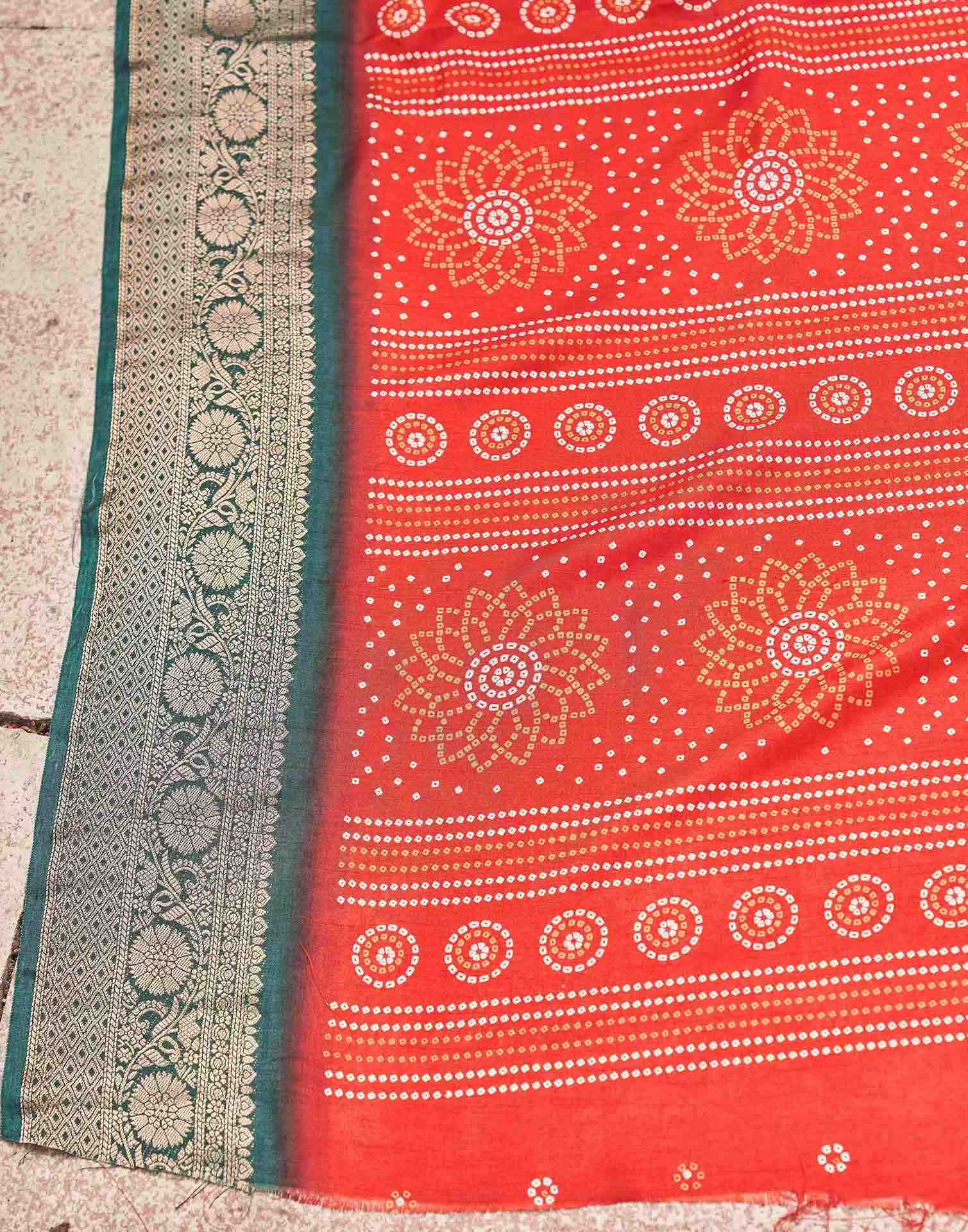Red Silk Printed Bandhani Saree