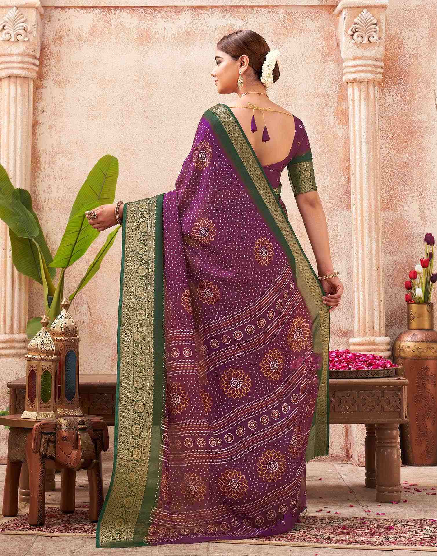 Purple Silk Printed Bandhani Saree