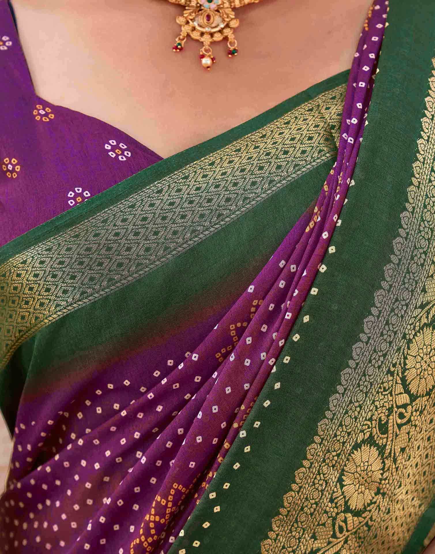 Purple Silk Printed Bandhani Saree