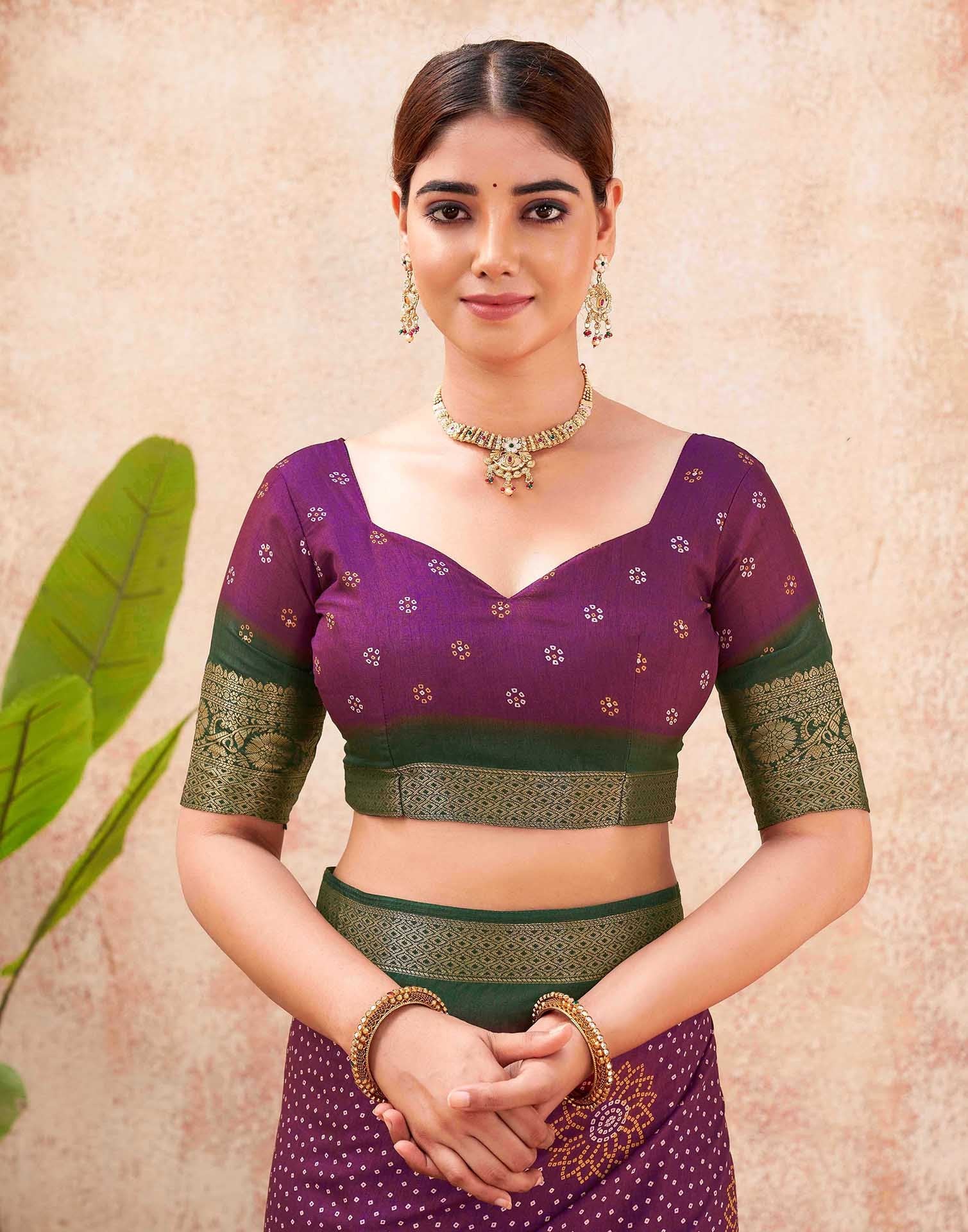 Purple Silk Printed Bandhani Saree