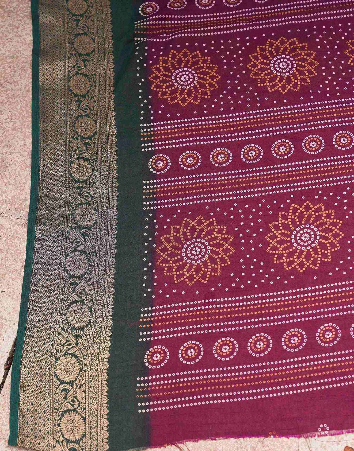 Purple Silk Printed Bandhani Saree
