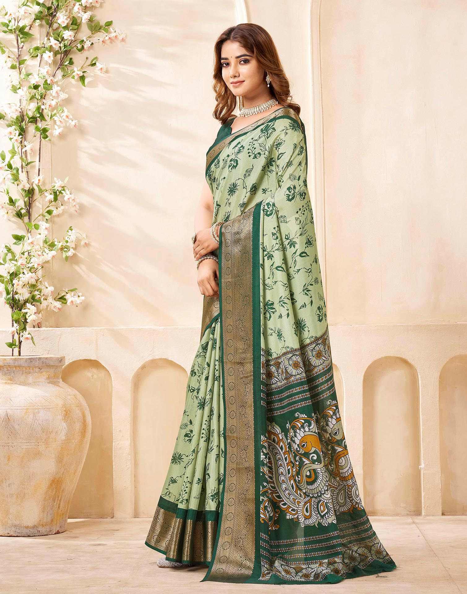 Green Silk Printed Saree