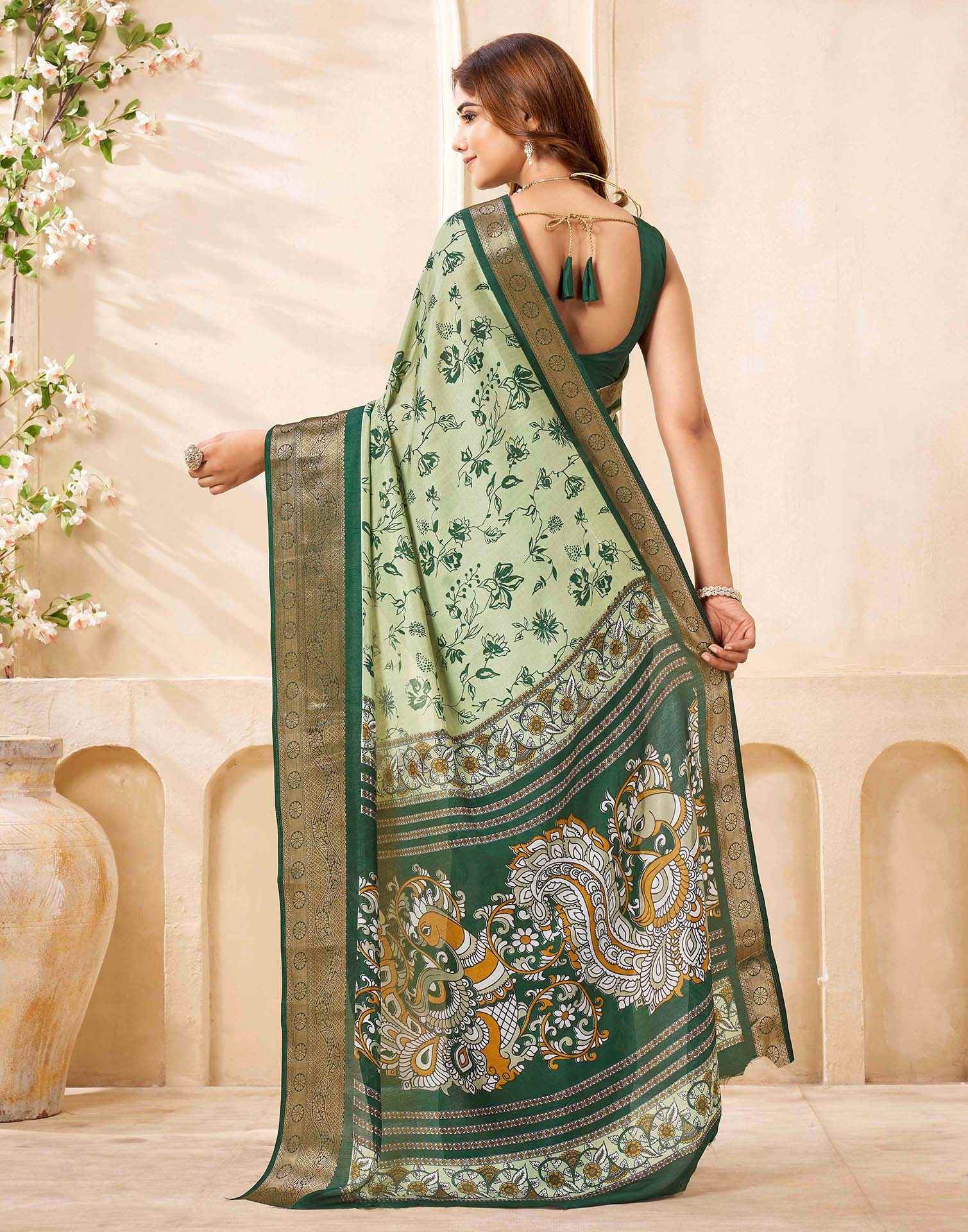 Green Silk Printed Saree