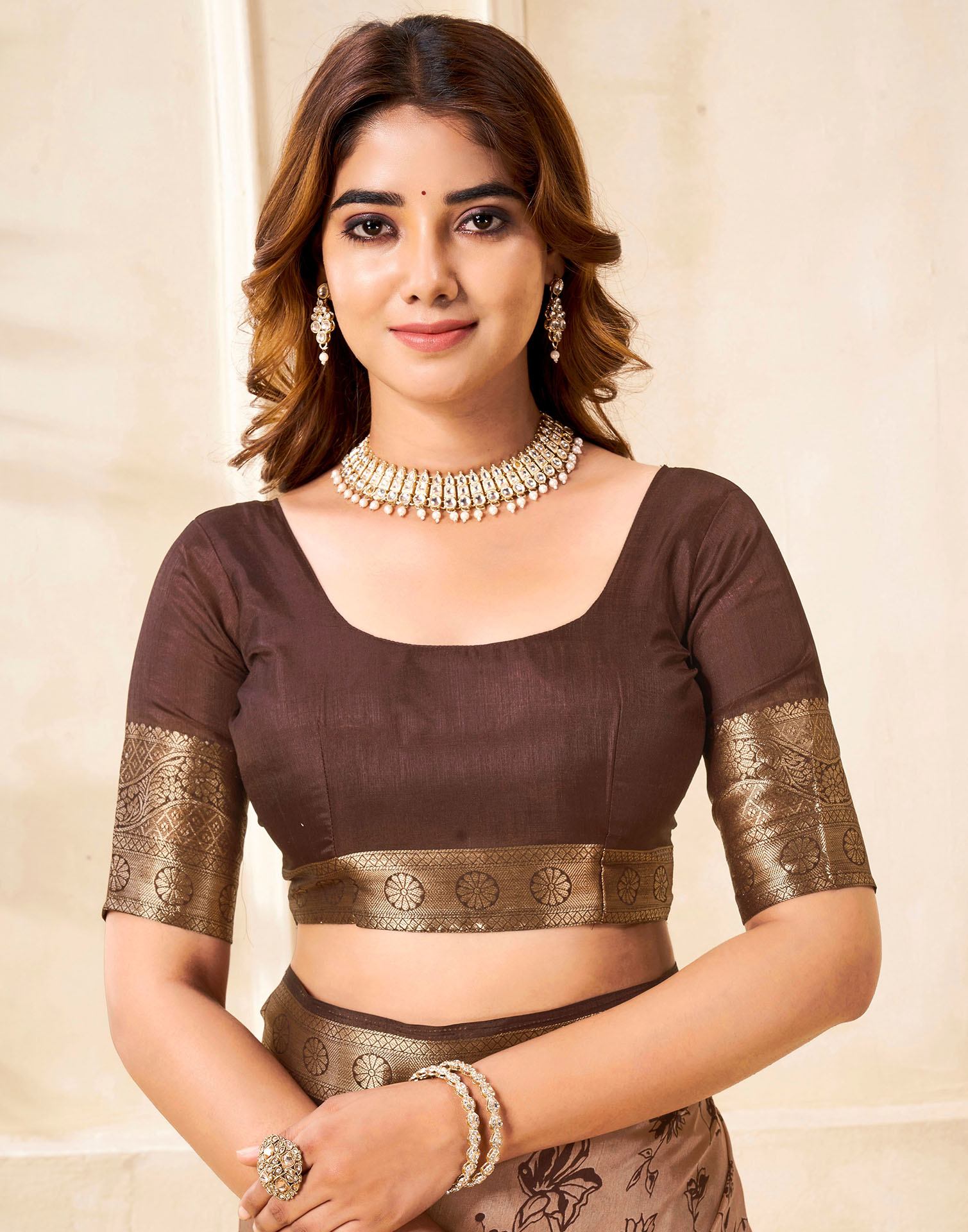 Brown Silk Printed Saree