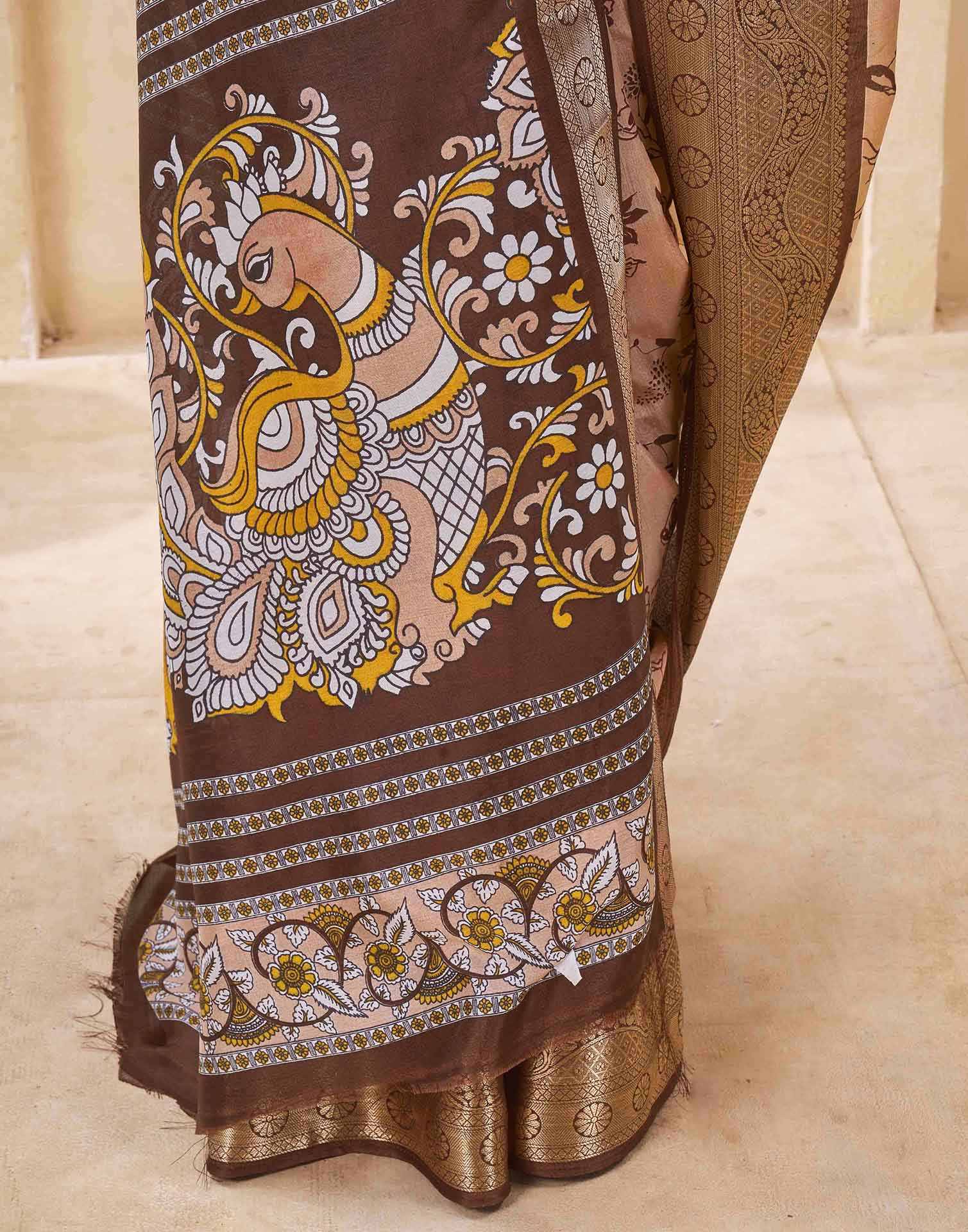 Brown Silk Printed Saree