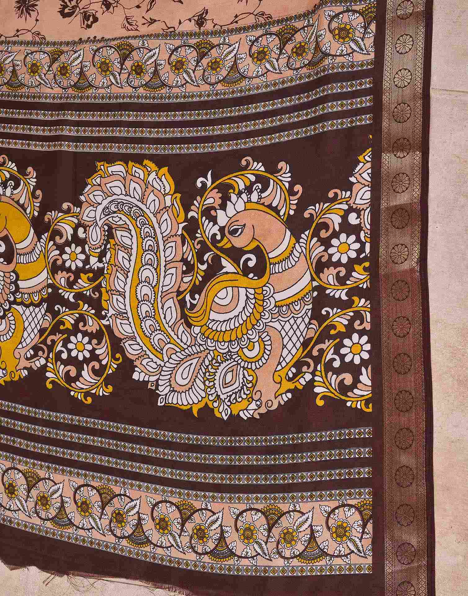 Brown Silk Printed Saree