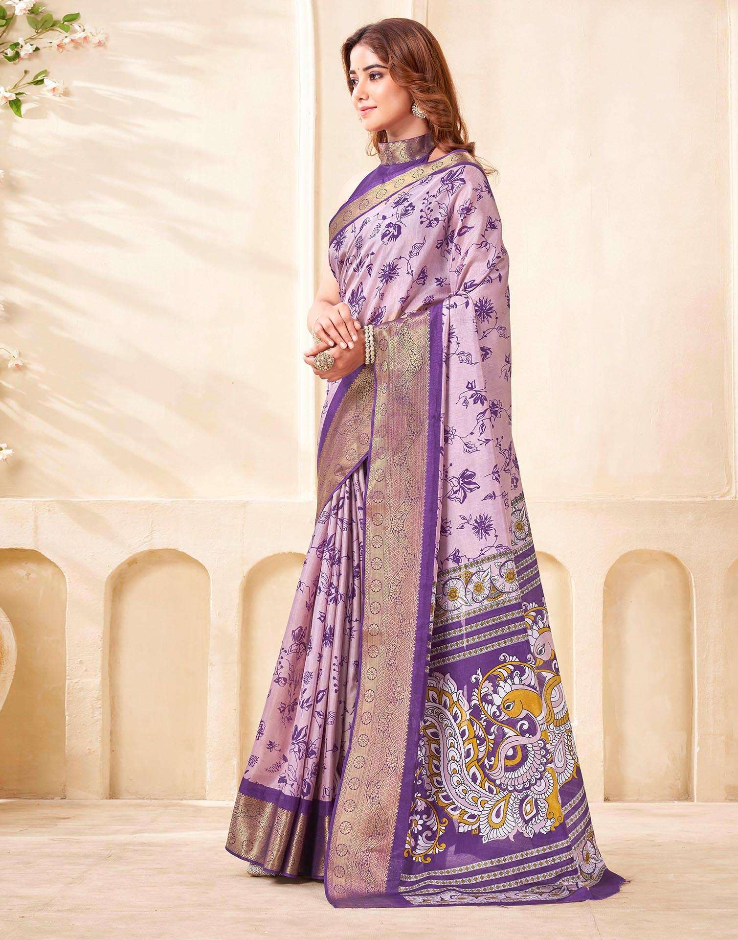 Purple Silk Printed Saree