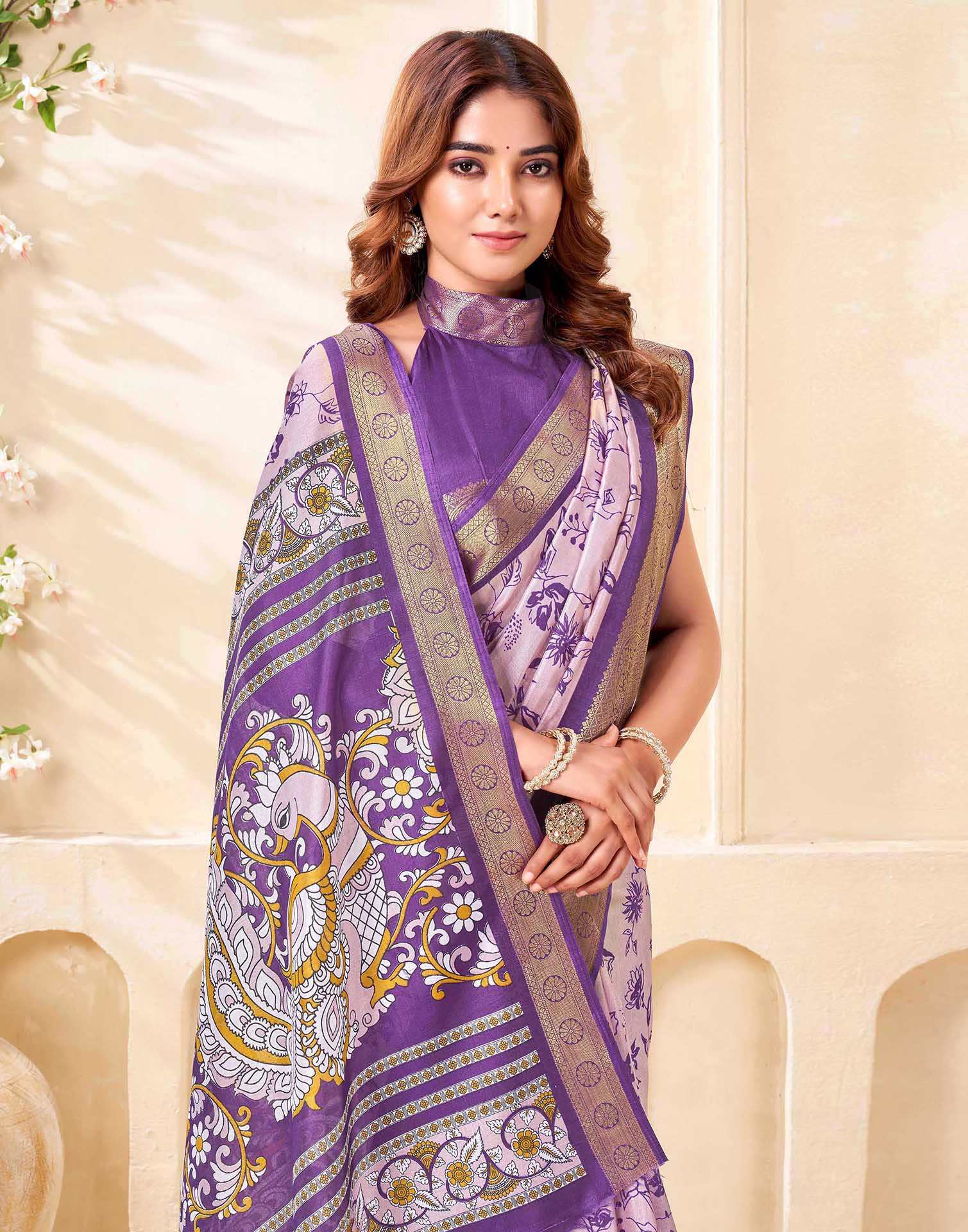 Purple Silk Printed Saree