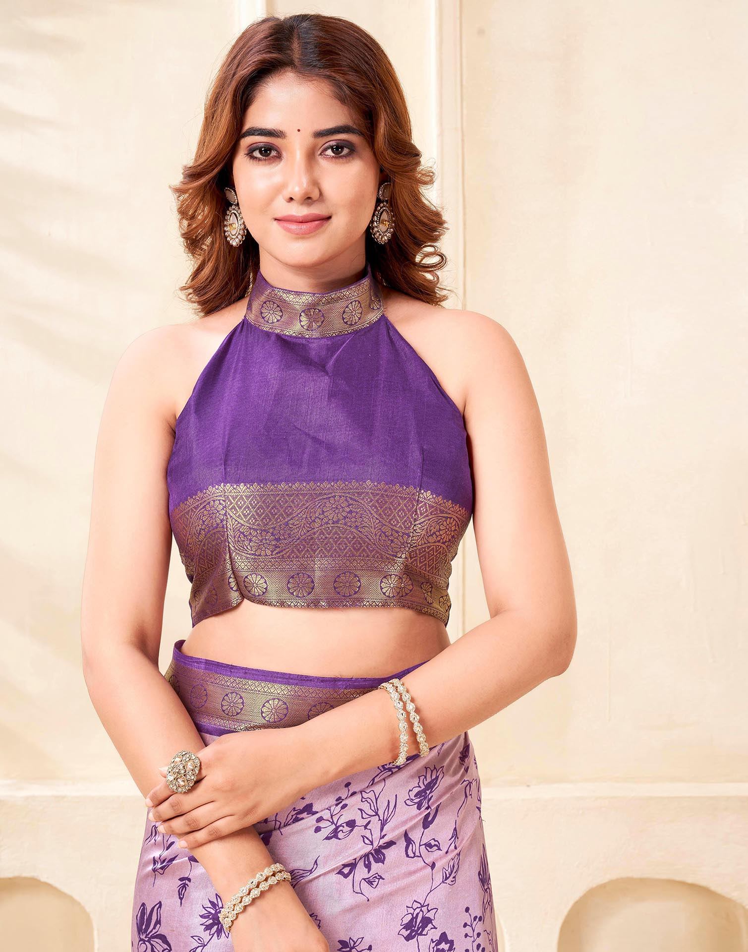 Purple Silk Printed Saree