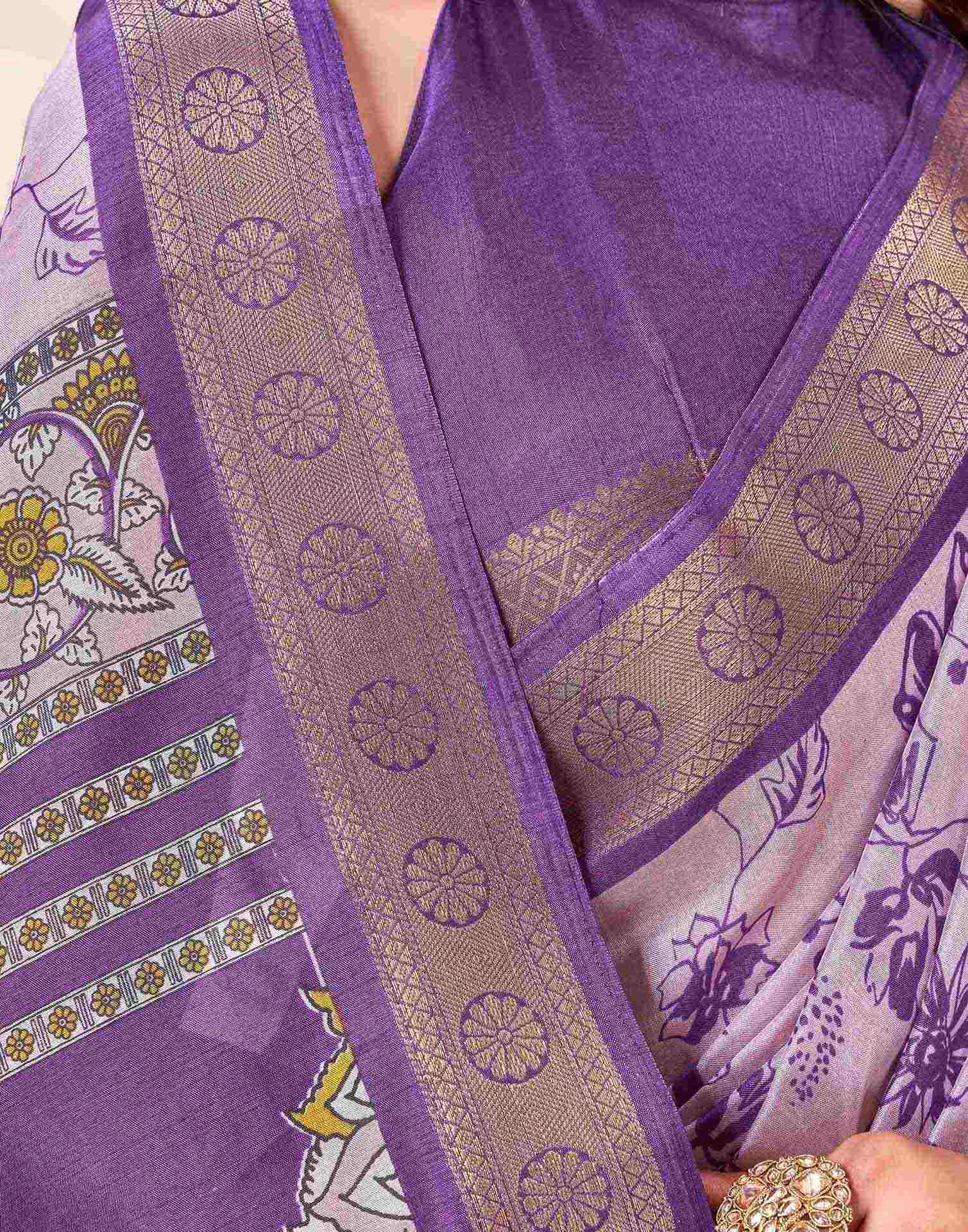 Purple Silk Printed Saree