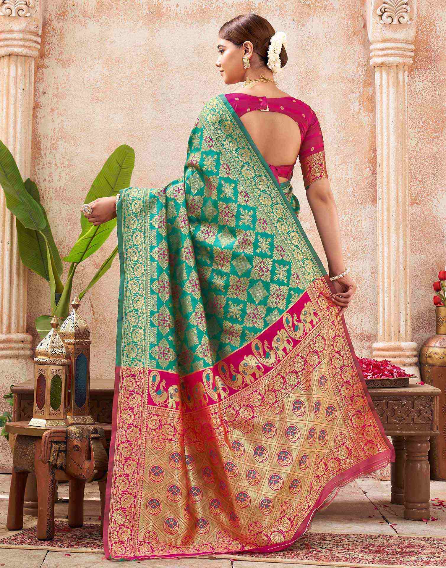 Teal Green Silk Woven Banarasi Saree