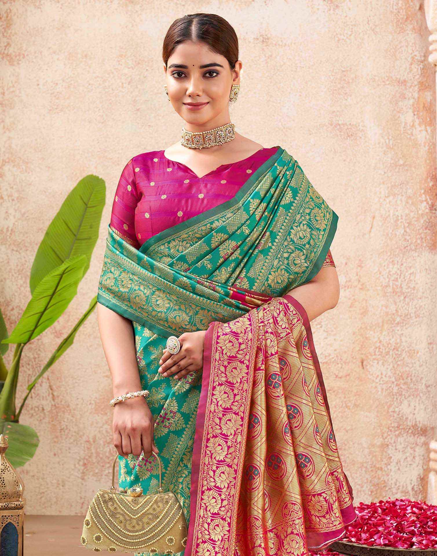 Teal Green Silk Woven Banarasi Saree