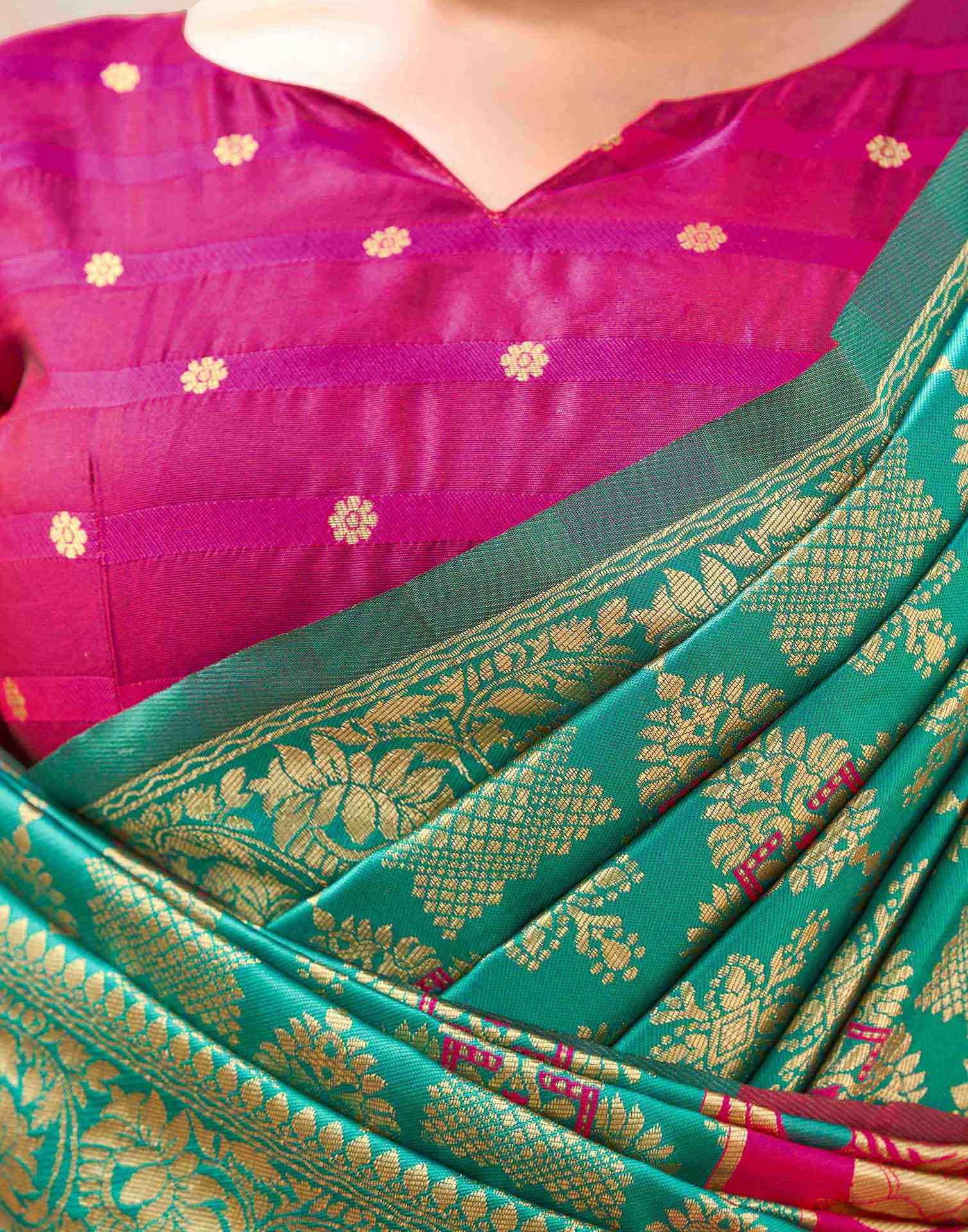 Teal Green Silk Woven Banarasi Saree