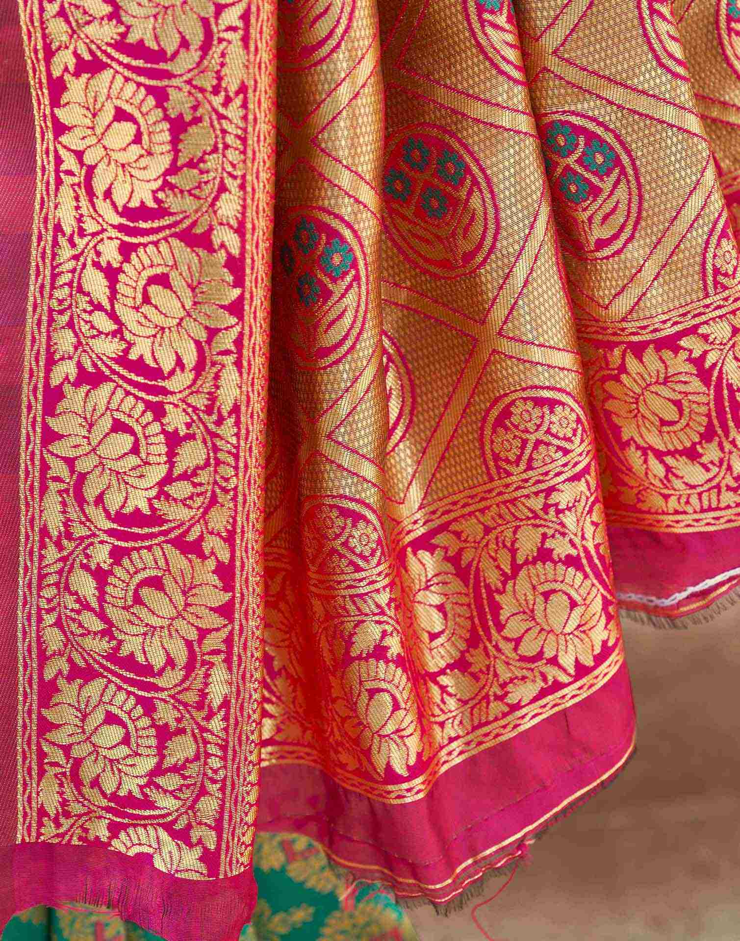 Teal Green Silk Woven Banarasi Saree
