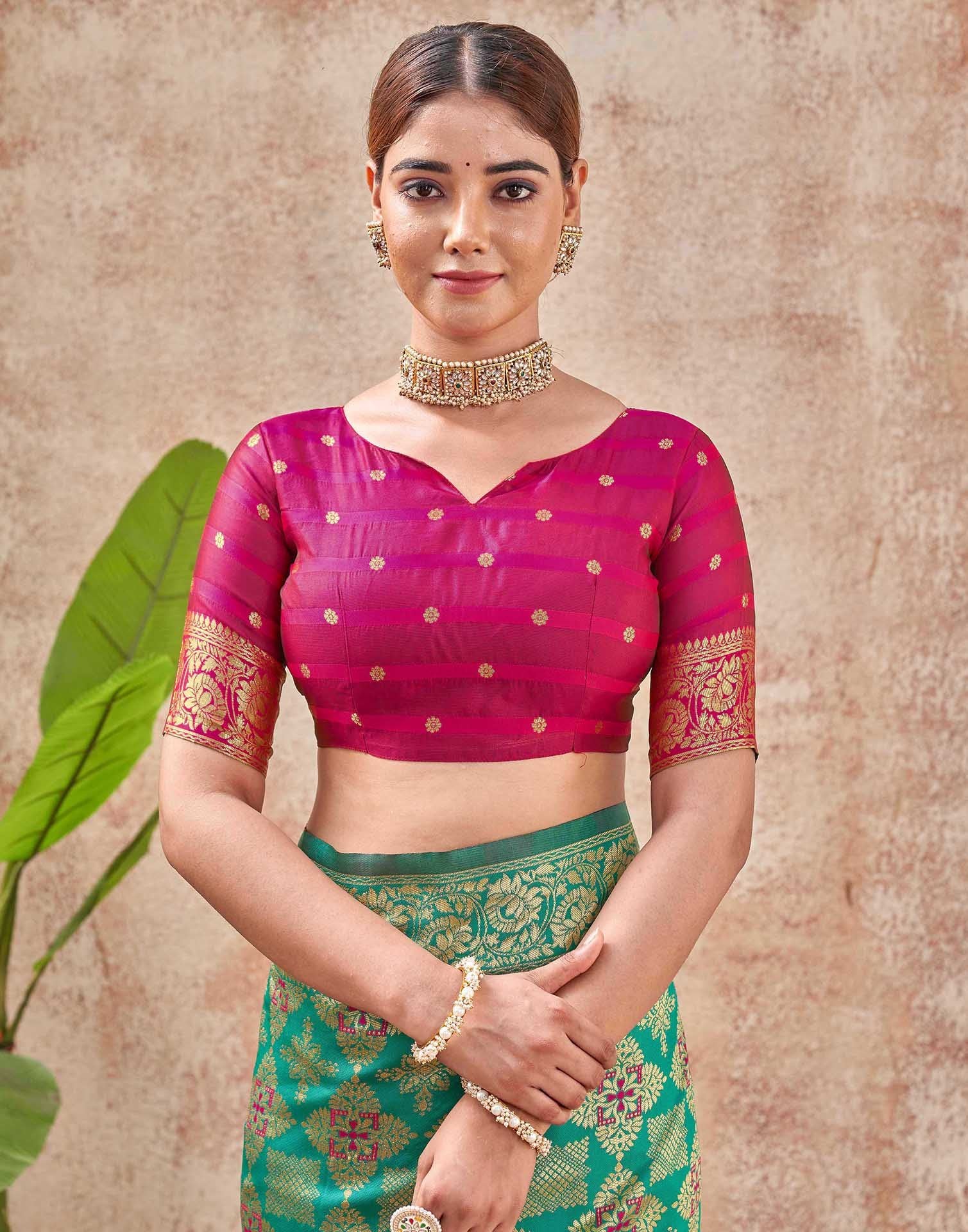 Teal Green Silk Woven Banarasi Saree