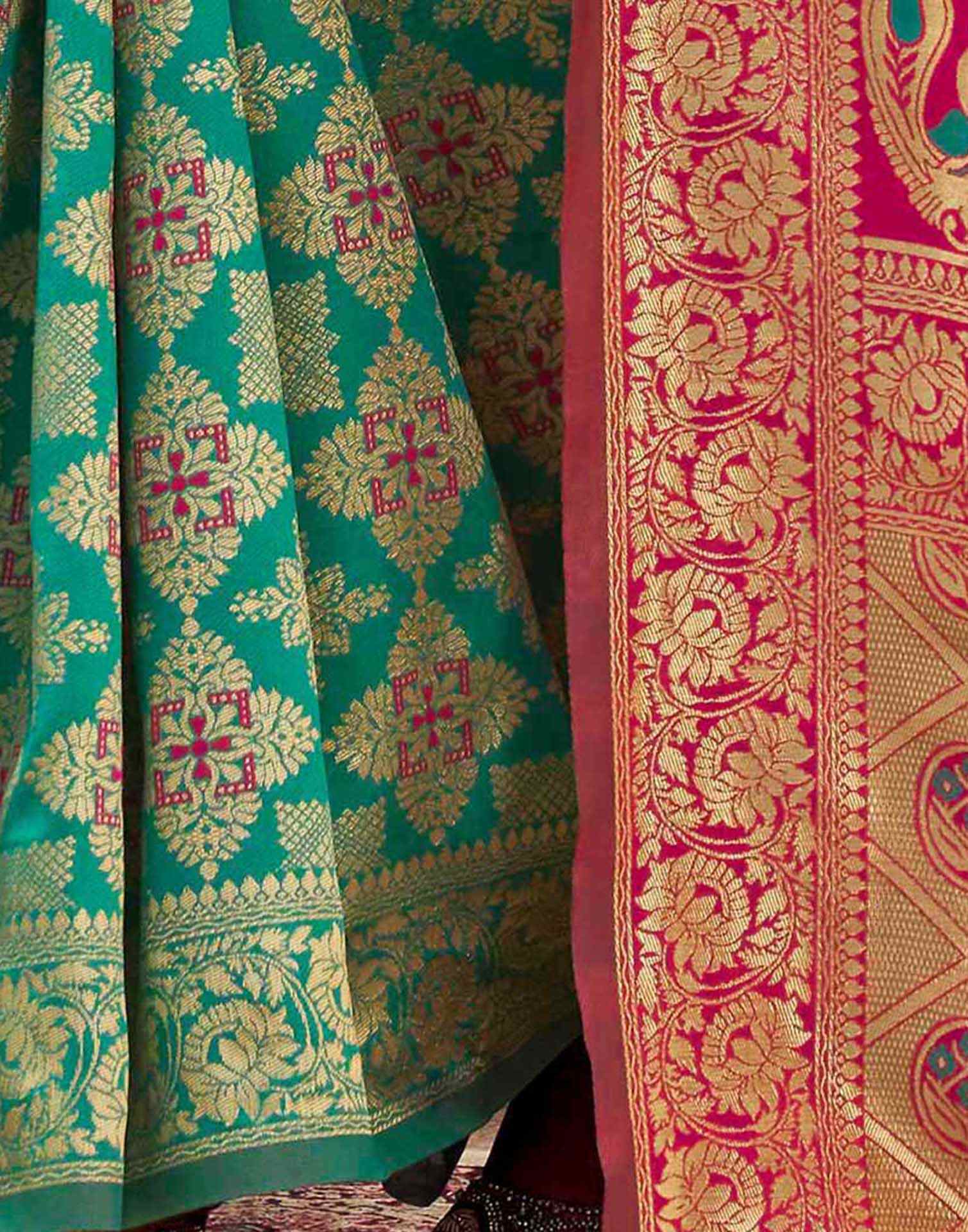Teal Green Silk Woven Banarasi Saree