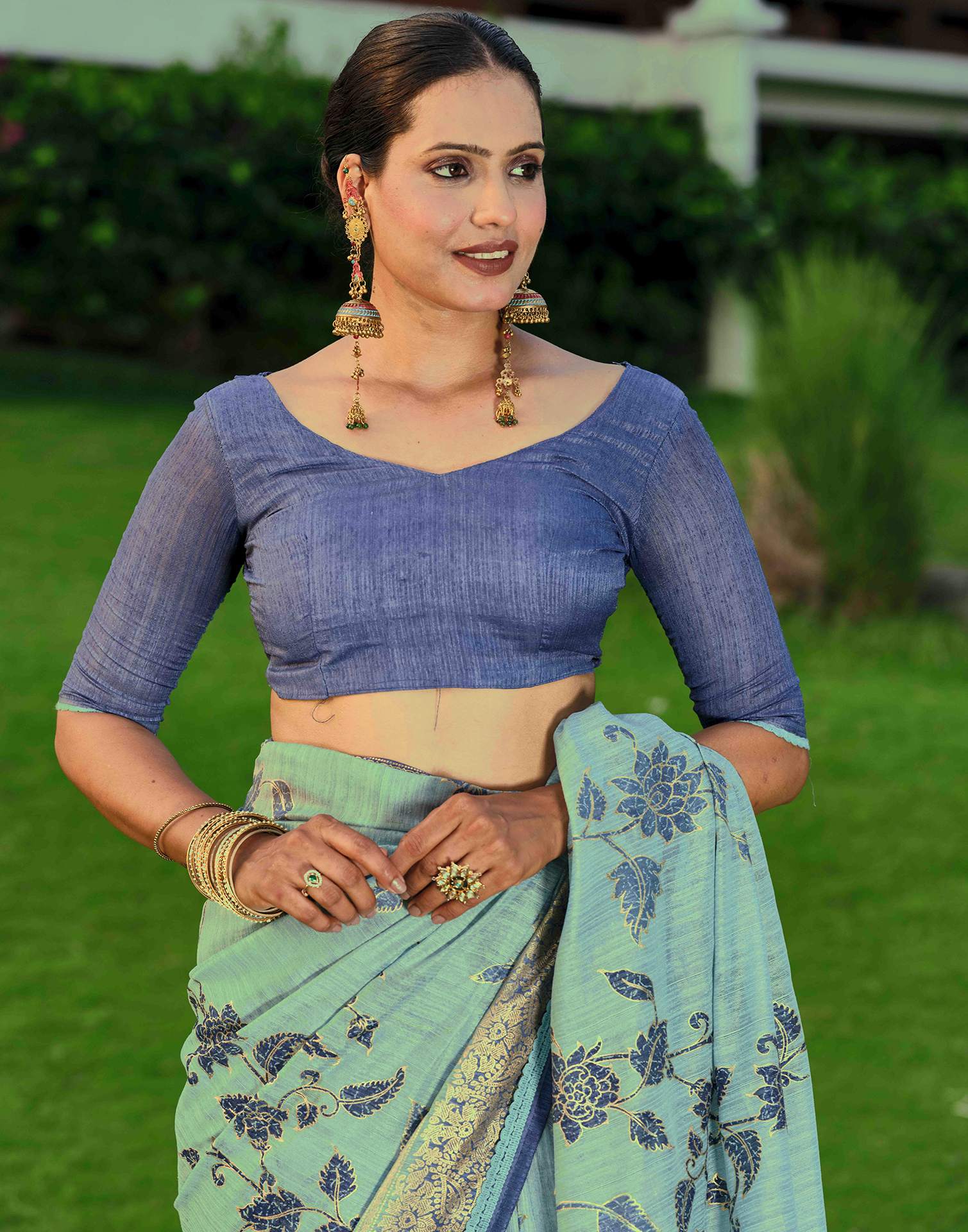 Blue Silk Printed Saree