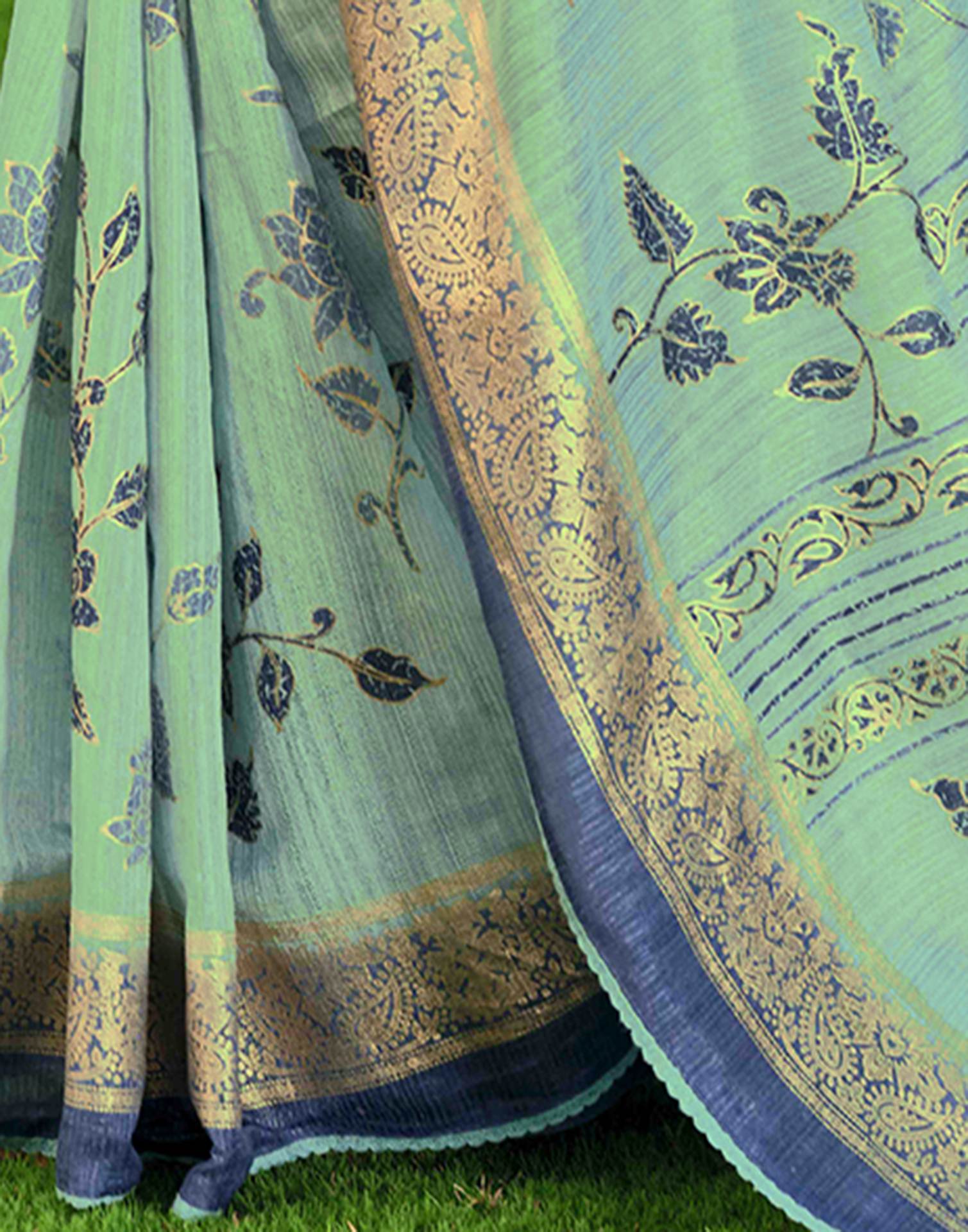 Blue Silk Printed Saree